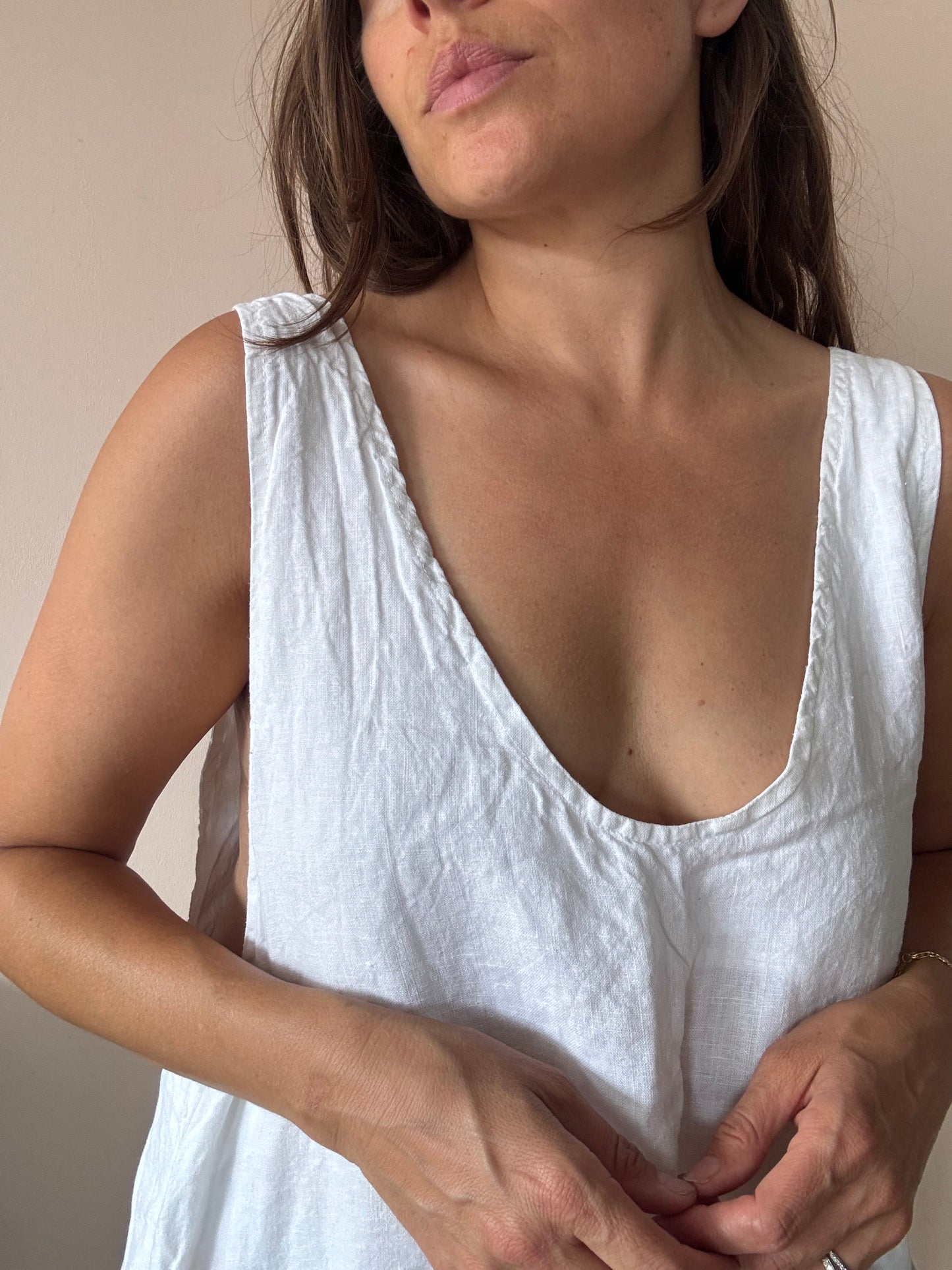 White 100% linen tunic dress size Large