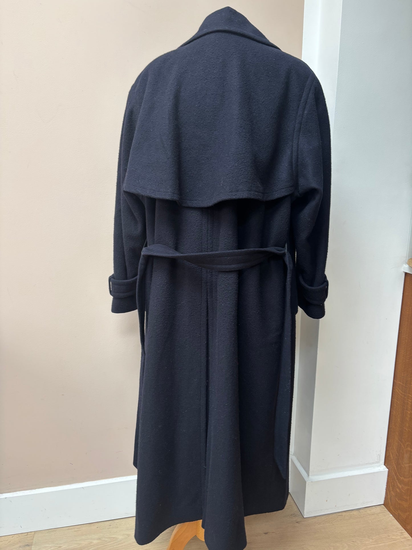 Wool cashmere mix dark navy blue long coat 12-16