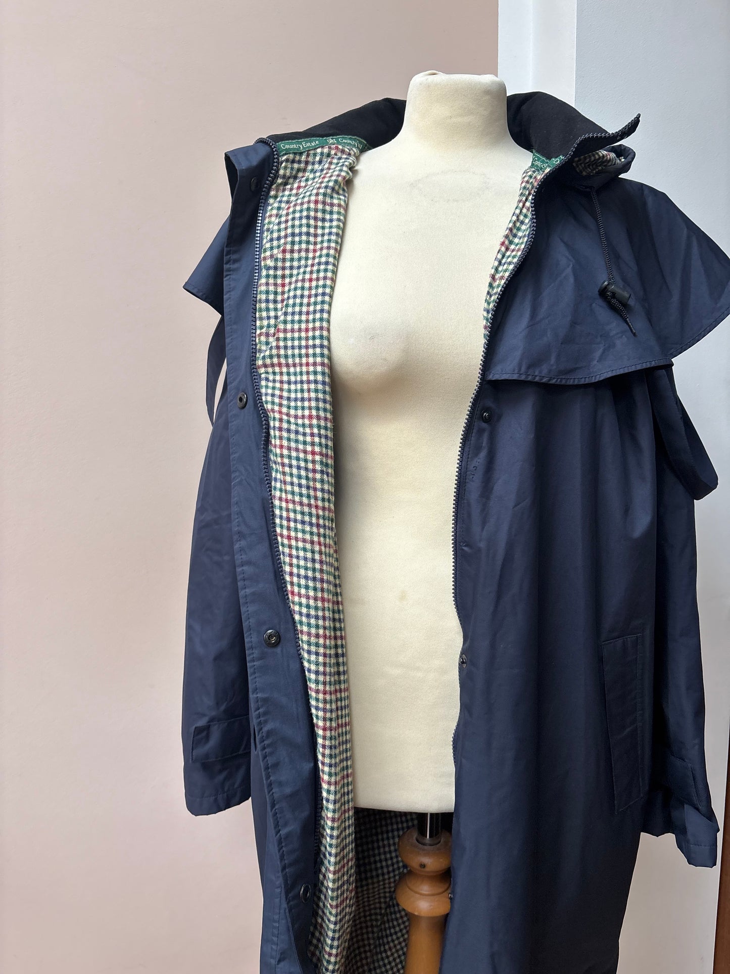 Vintage long navy waterproof jacket size 12/14