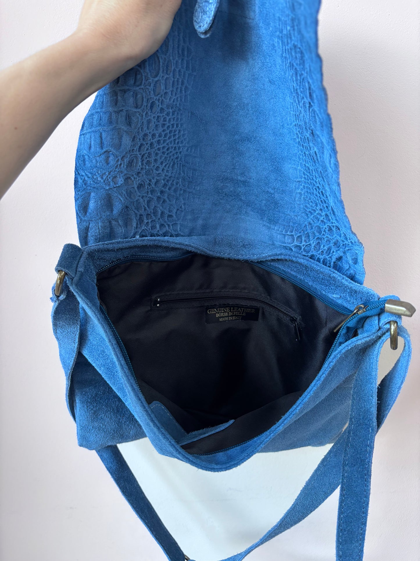 Blue suede leather bag