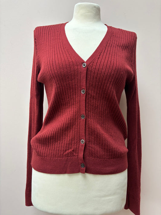 Burgundy 100% wool cardigan size 12