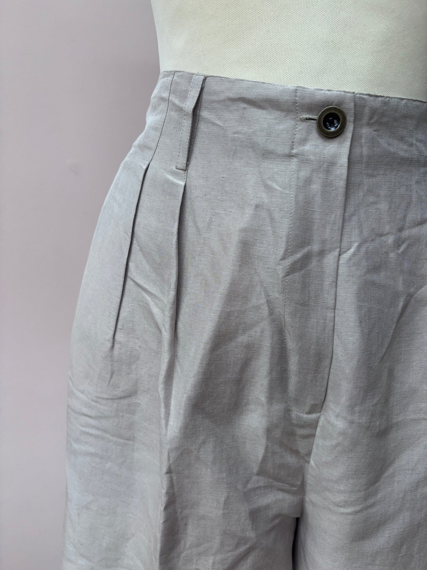 Vintage silk linen mix beige trousers size 14/16