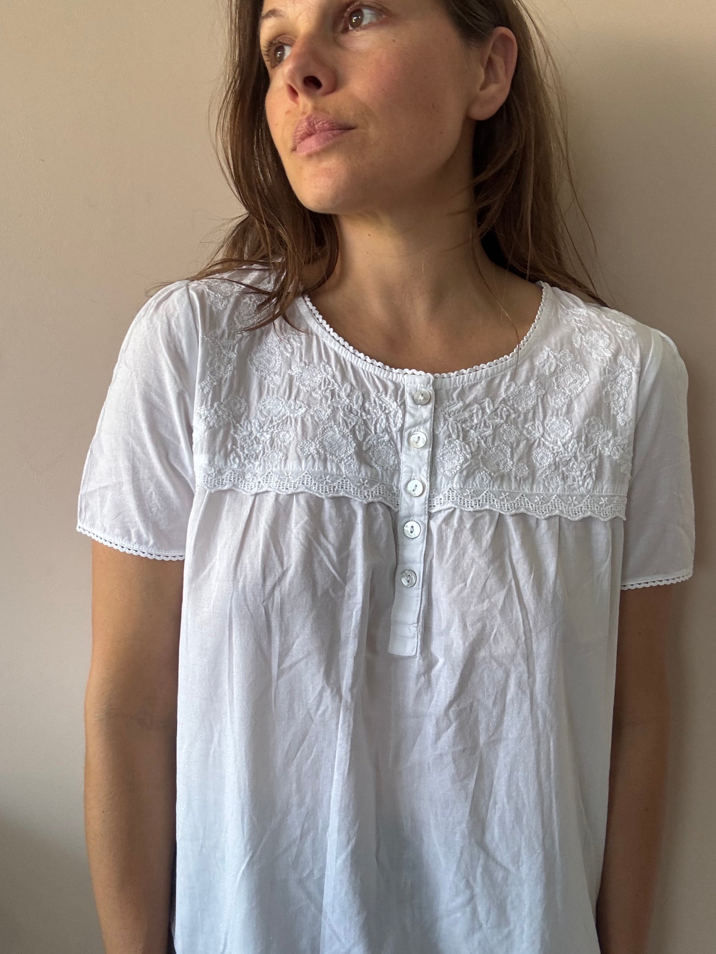 White 100% cotton long nightdress size Small