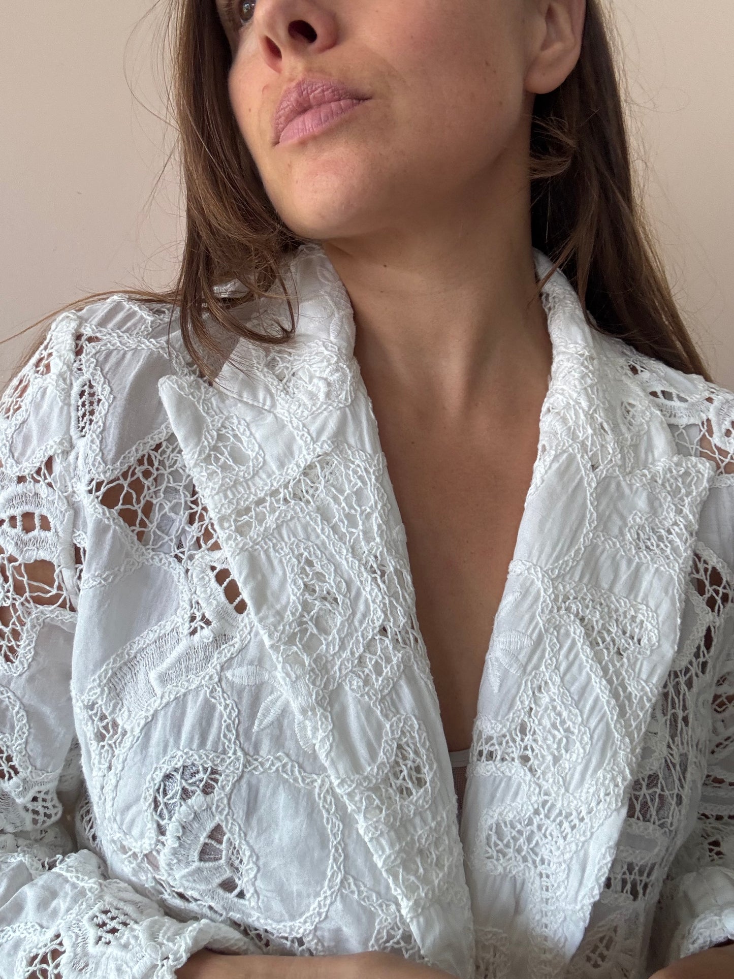 White lace double breasted blazer size Medium