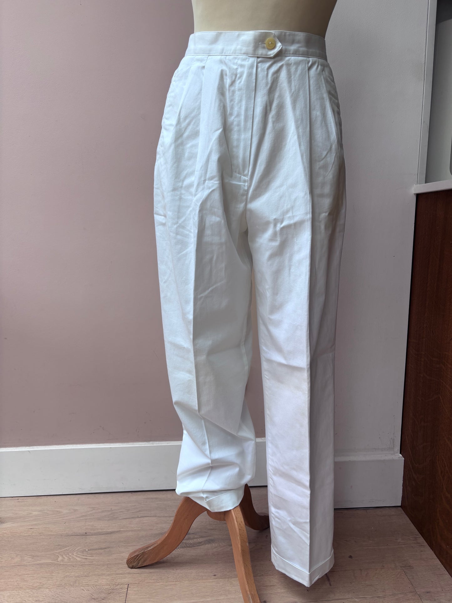Vintage white 100% cotton trousers UK10