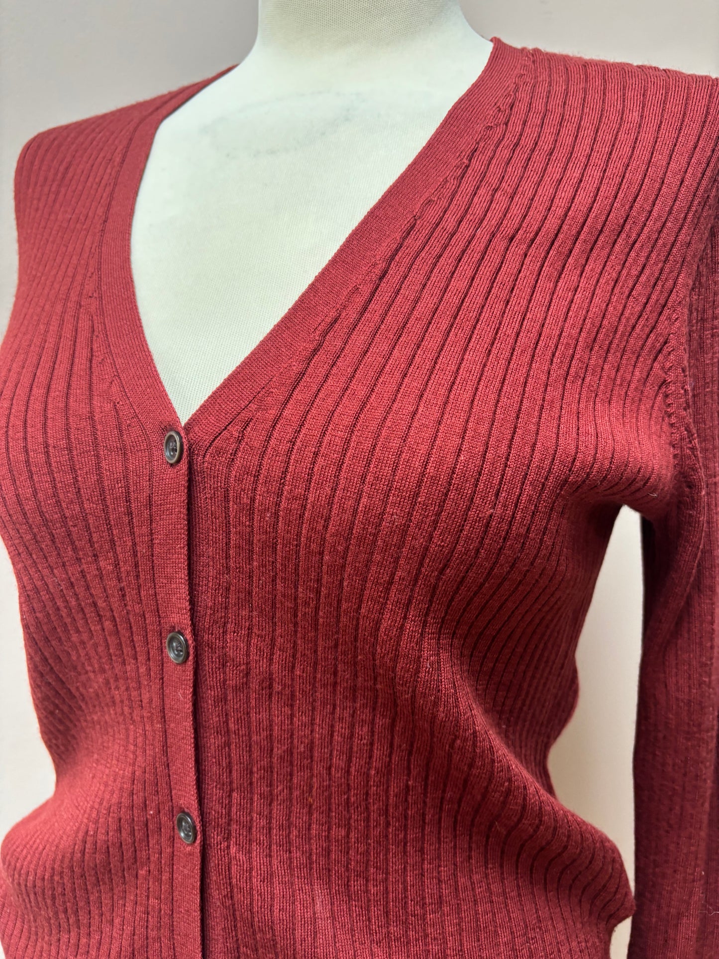 Burgundy 100% wool cardigan size 12