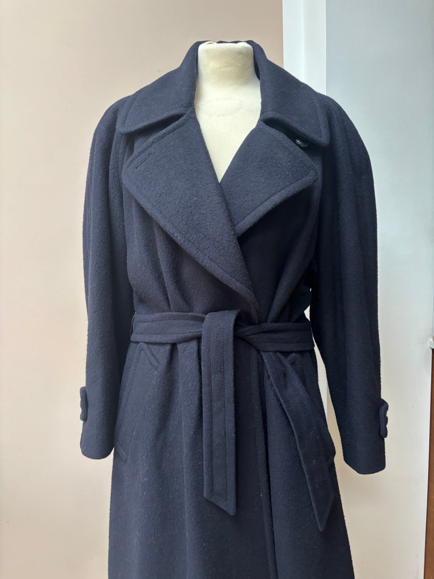 Wool cashmere mix dark navy blue long coat 12-16