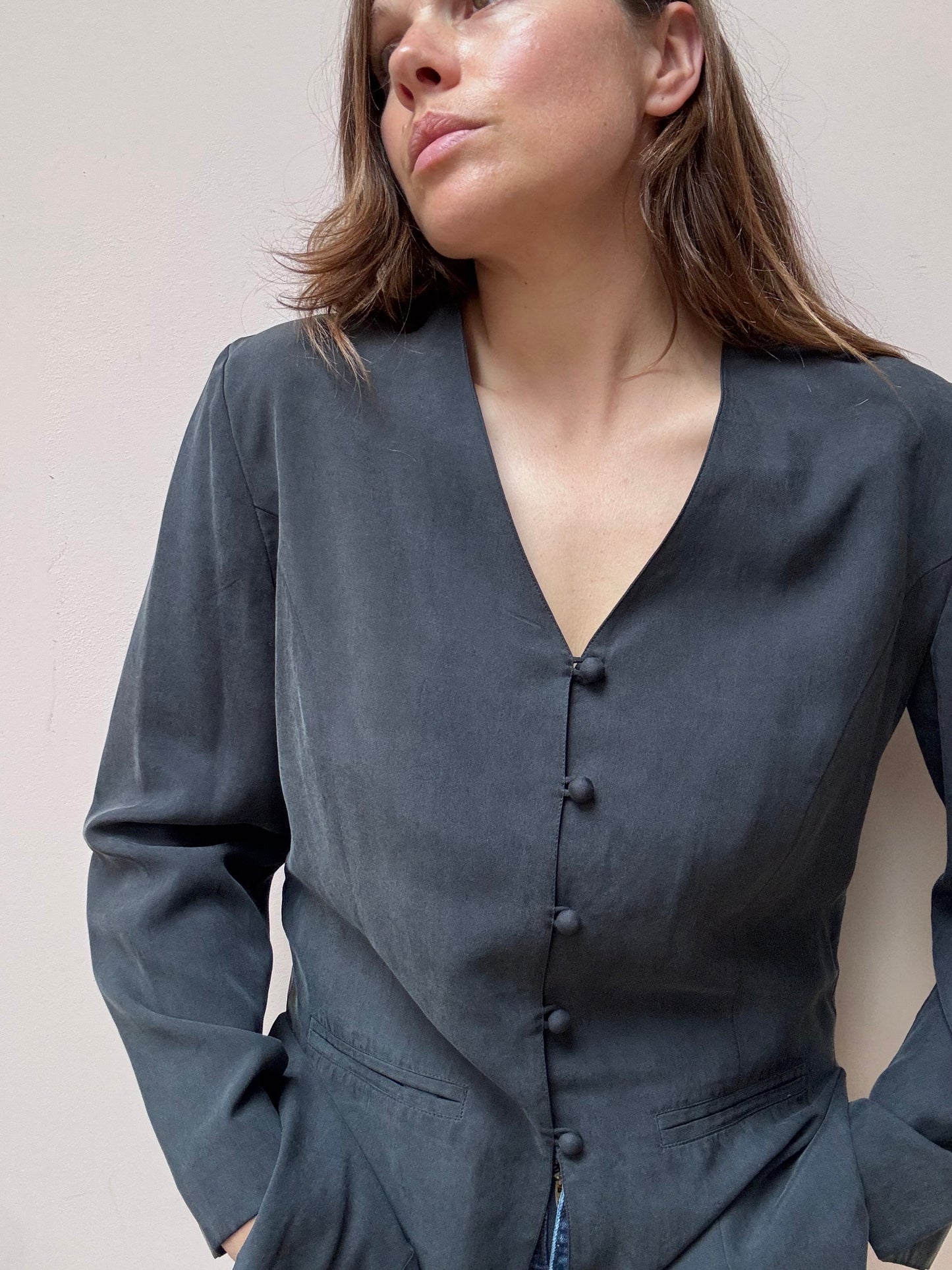 Vintage midnight blue 100% silk jacket size 10/12