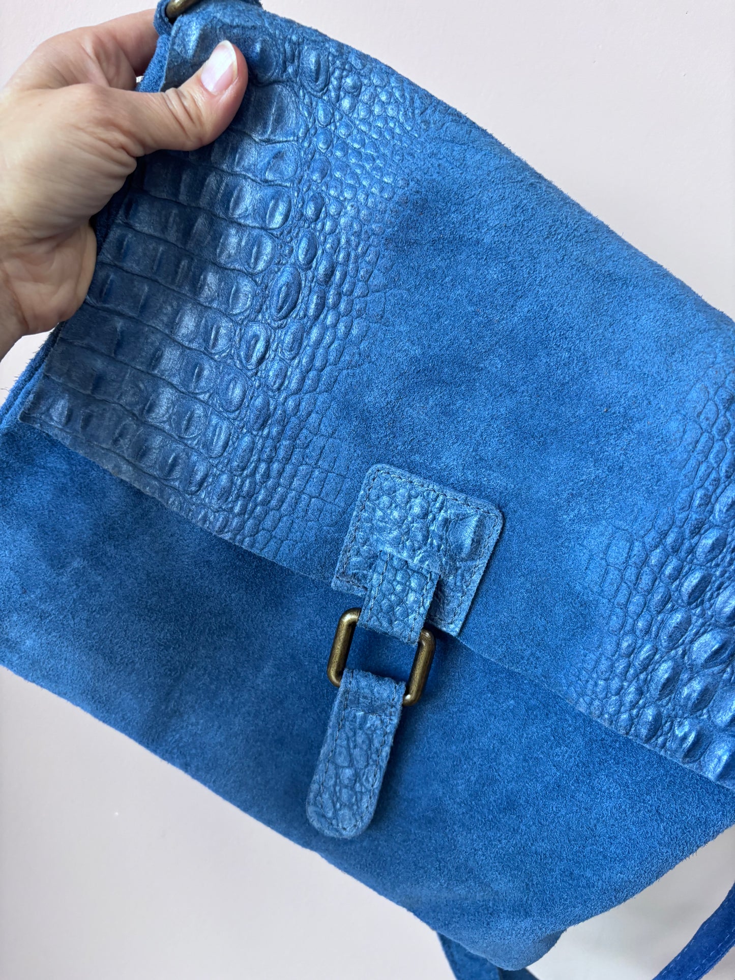 Blue suede leather bag