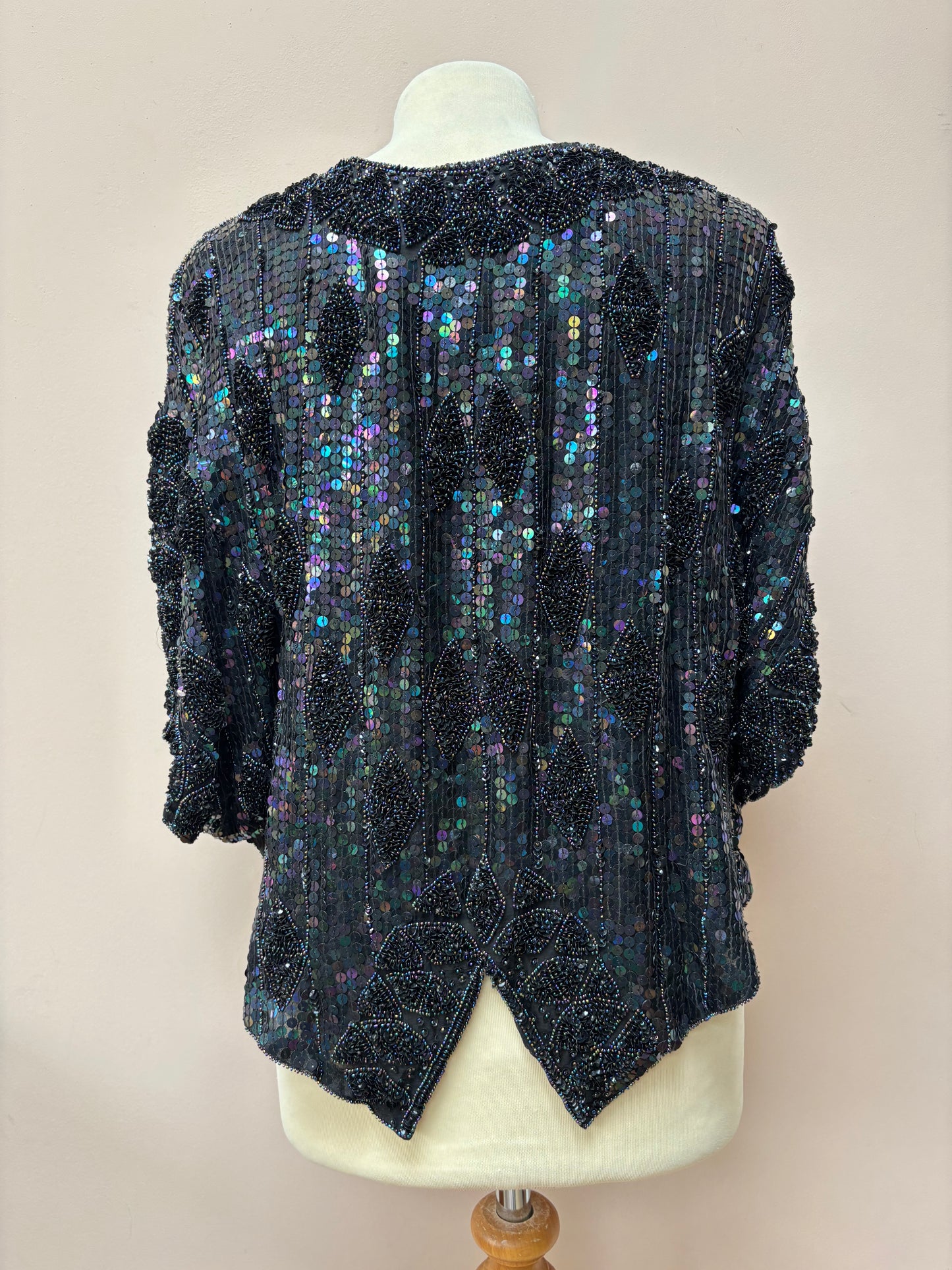 Classic vintage sequin silk top size  Medium