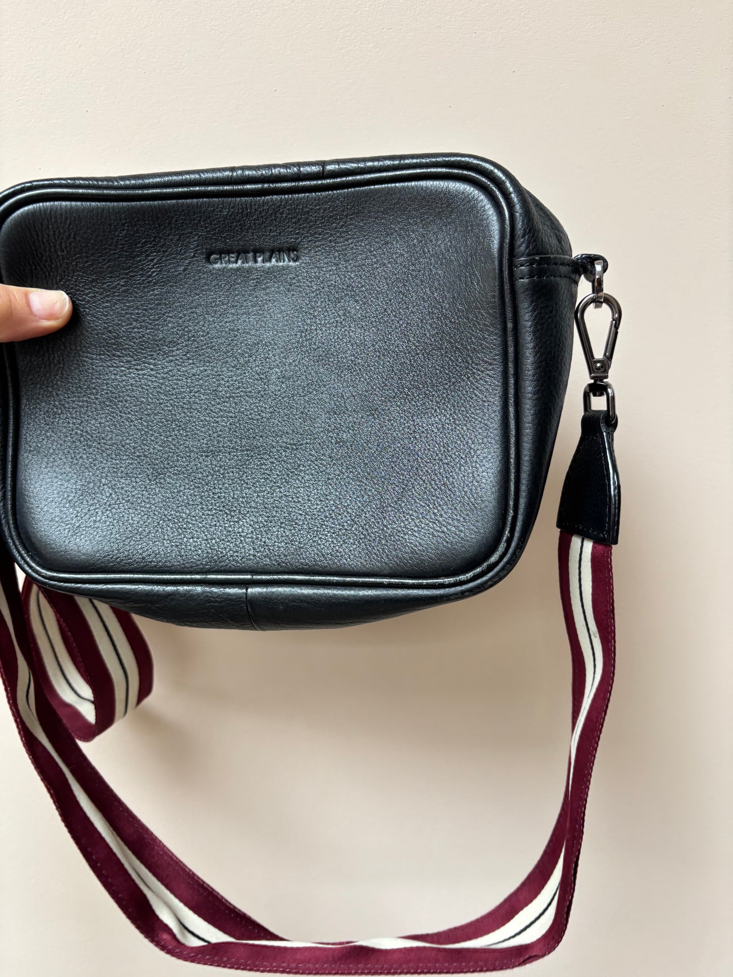 Great Plains black leather bag with fabric strap