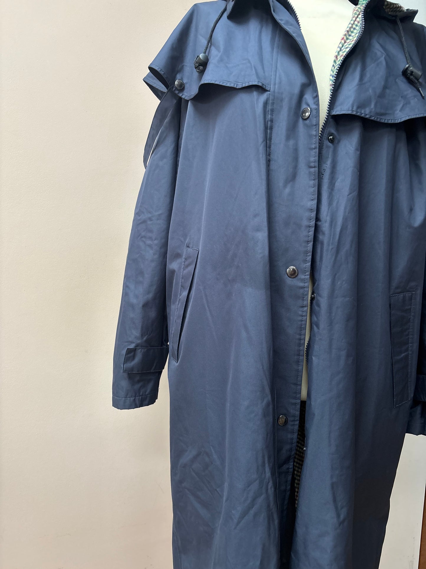 Vintage long navy waterproof jacket size 12/14