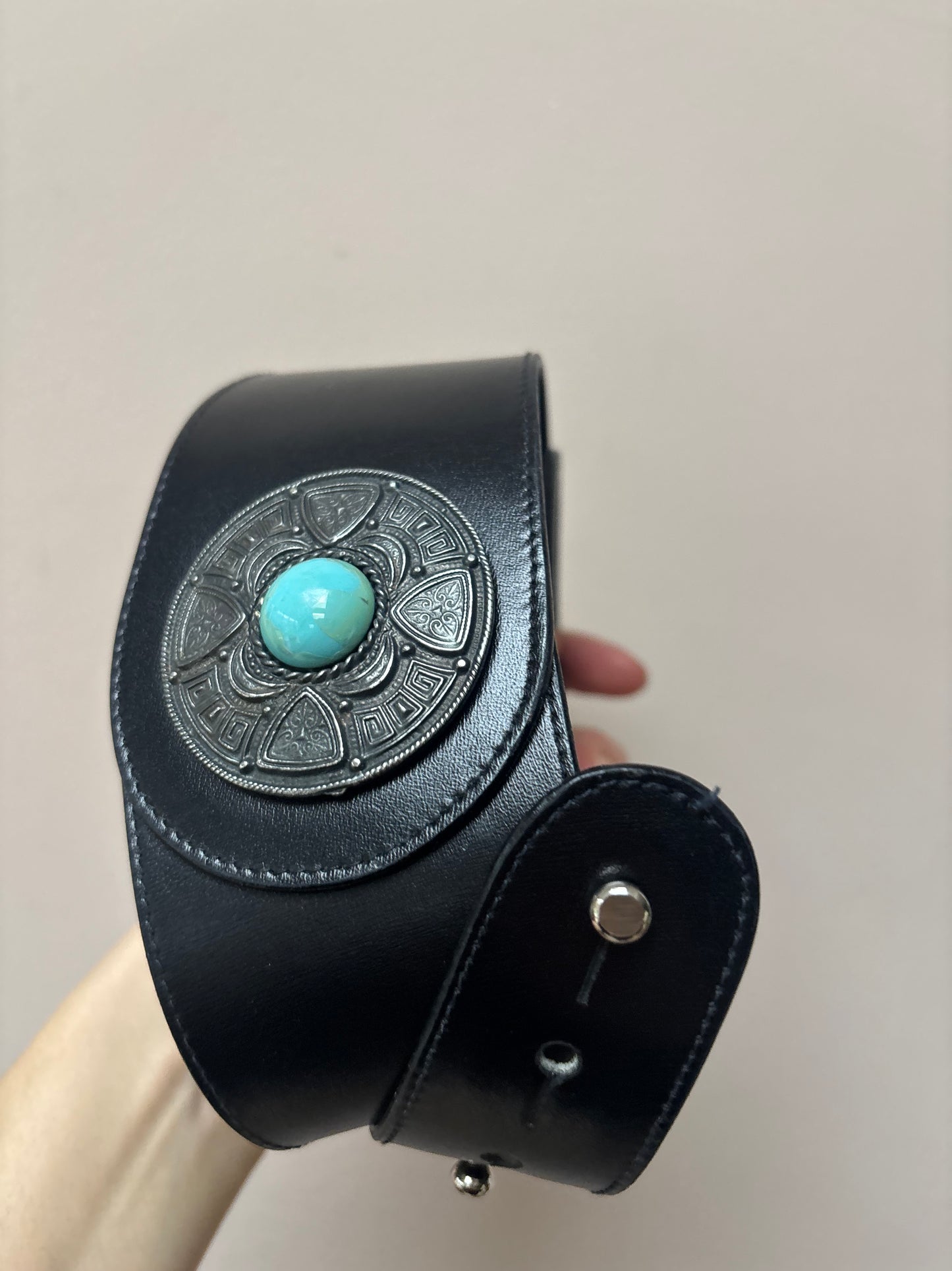 Vintage black leather waist belt size Small