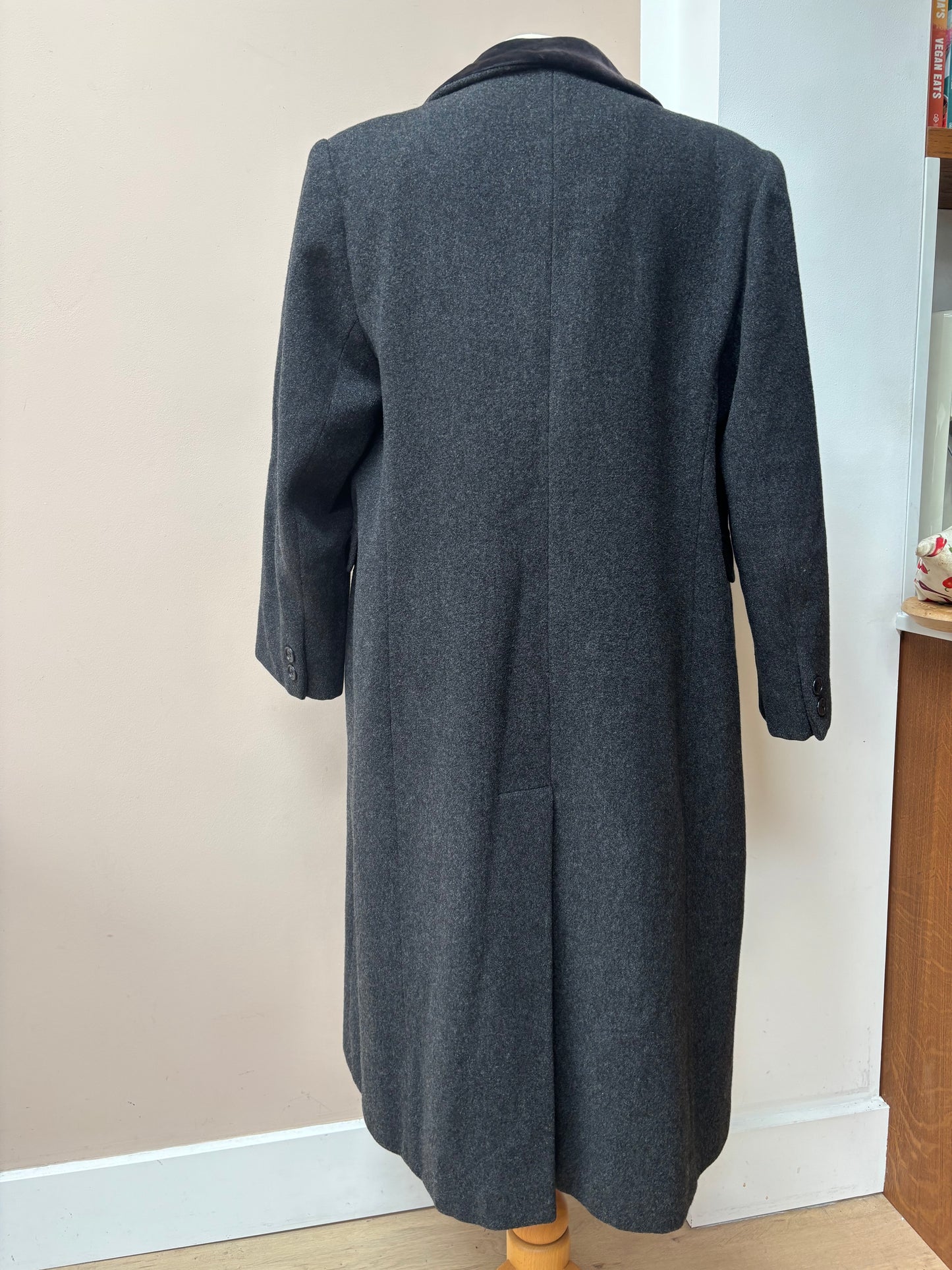 Charcoal grey wool coat velvet collar size 12