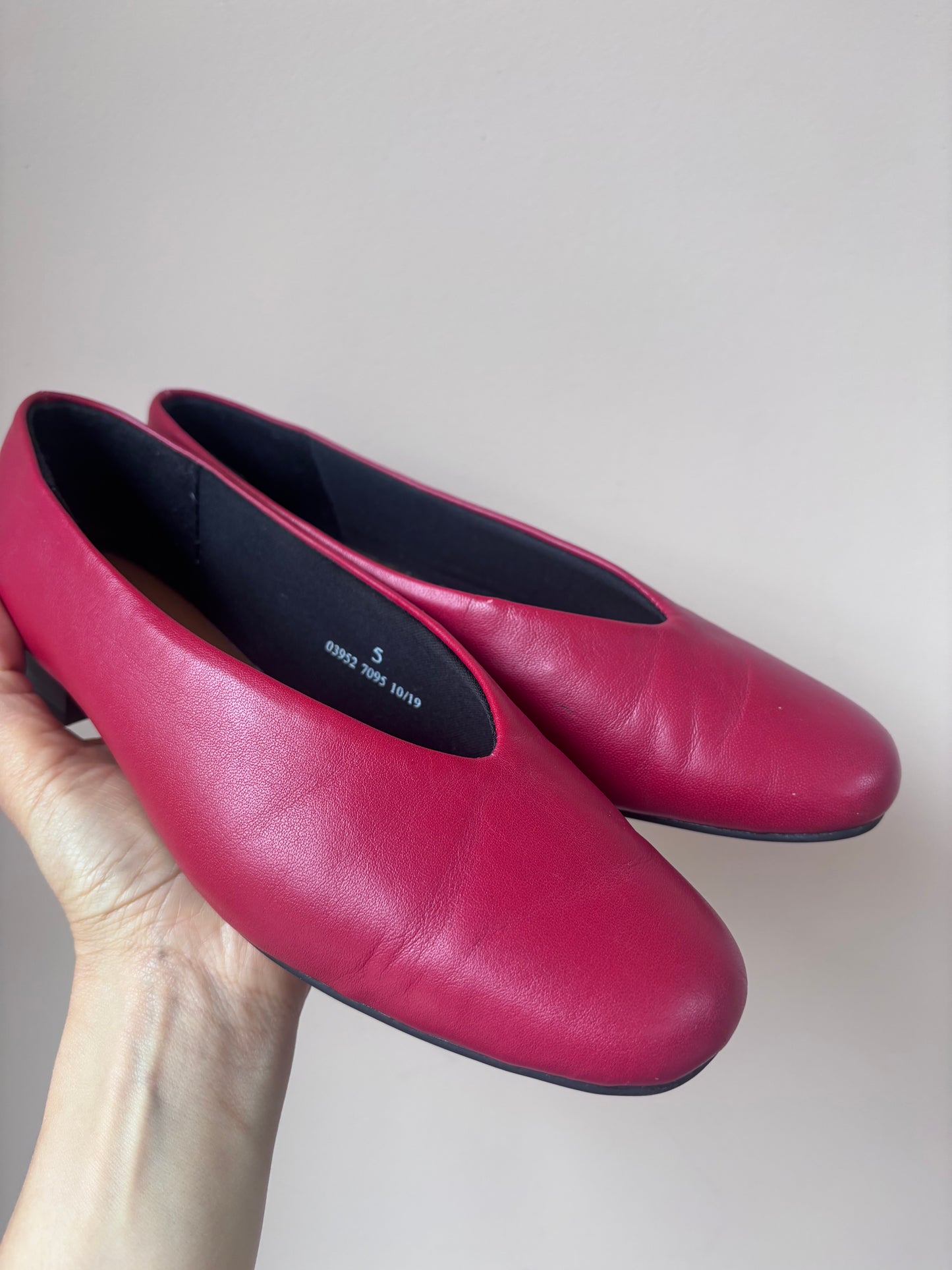 Red leather ballet flats size UK5