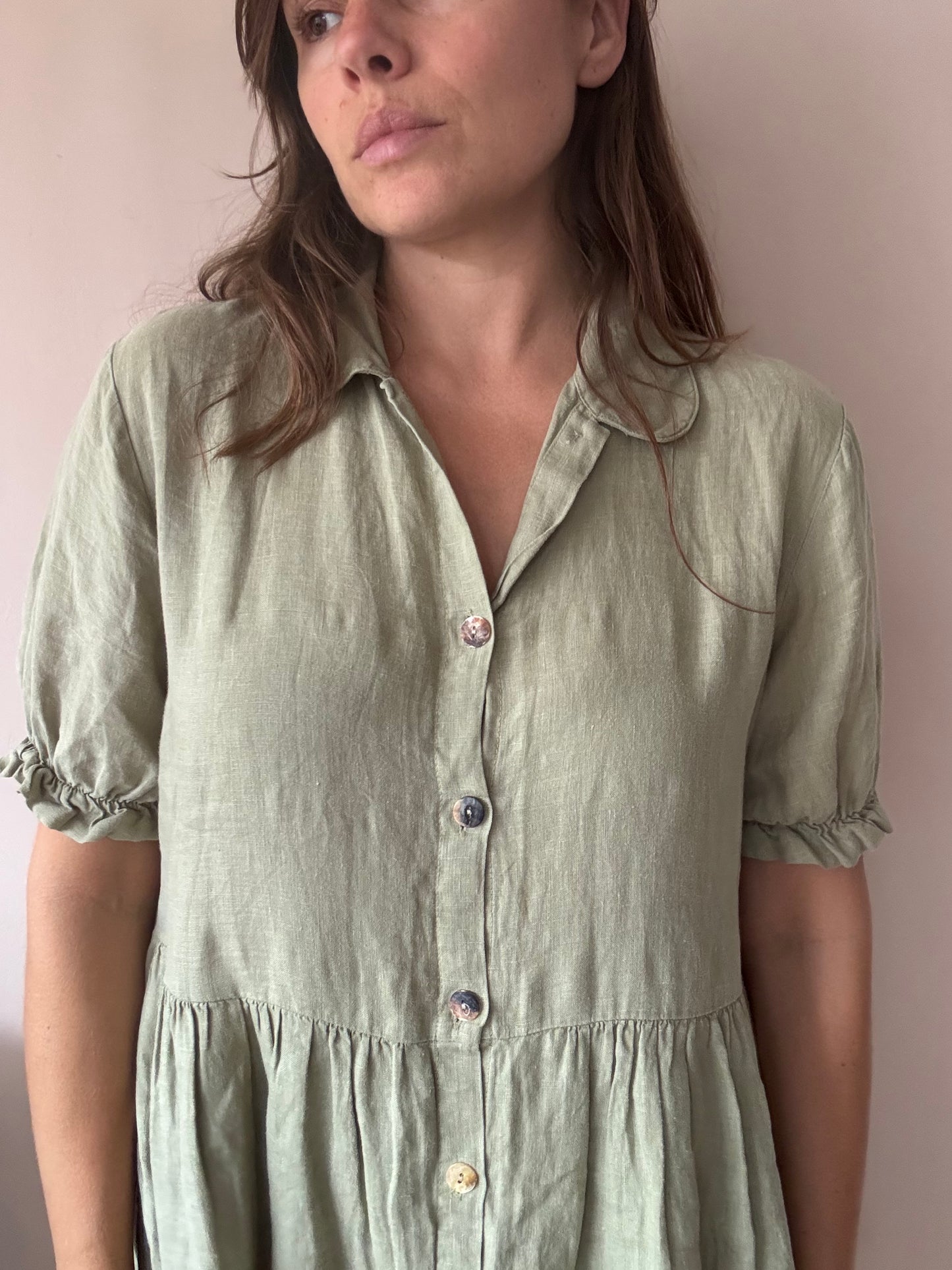 Sage green 100% linen dress wise 10