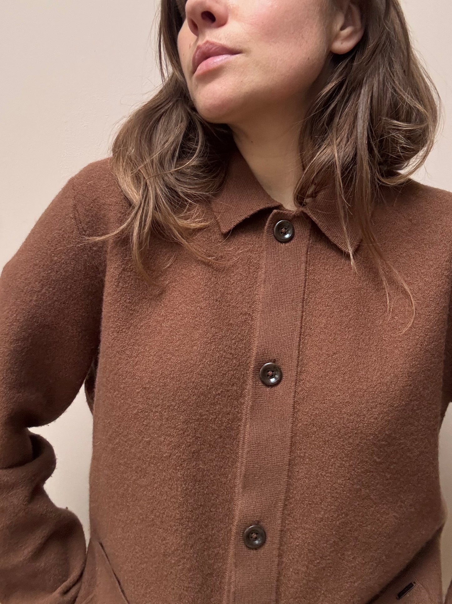 Brown 100% merino wool cardigan size Large