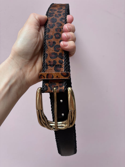 Animal print leather cow skin belt size size 8-12