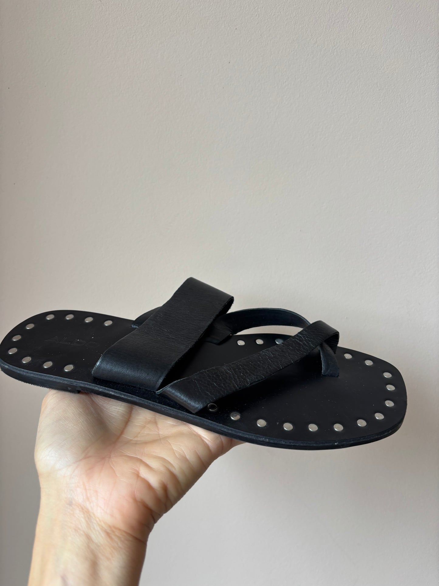 Black leather studded sandals size UK5