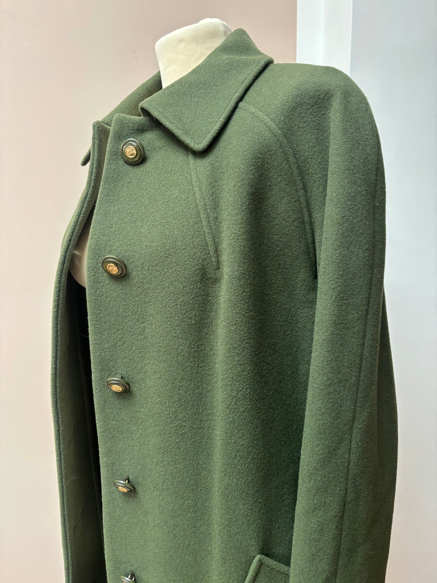 Vintage Green 100% wool long coat size 10/12