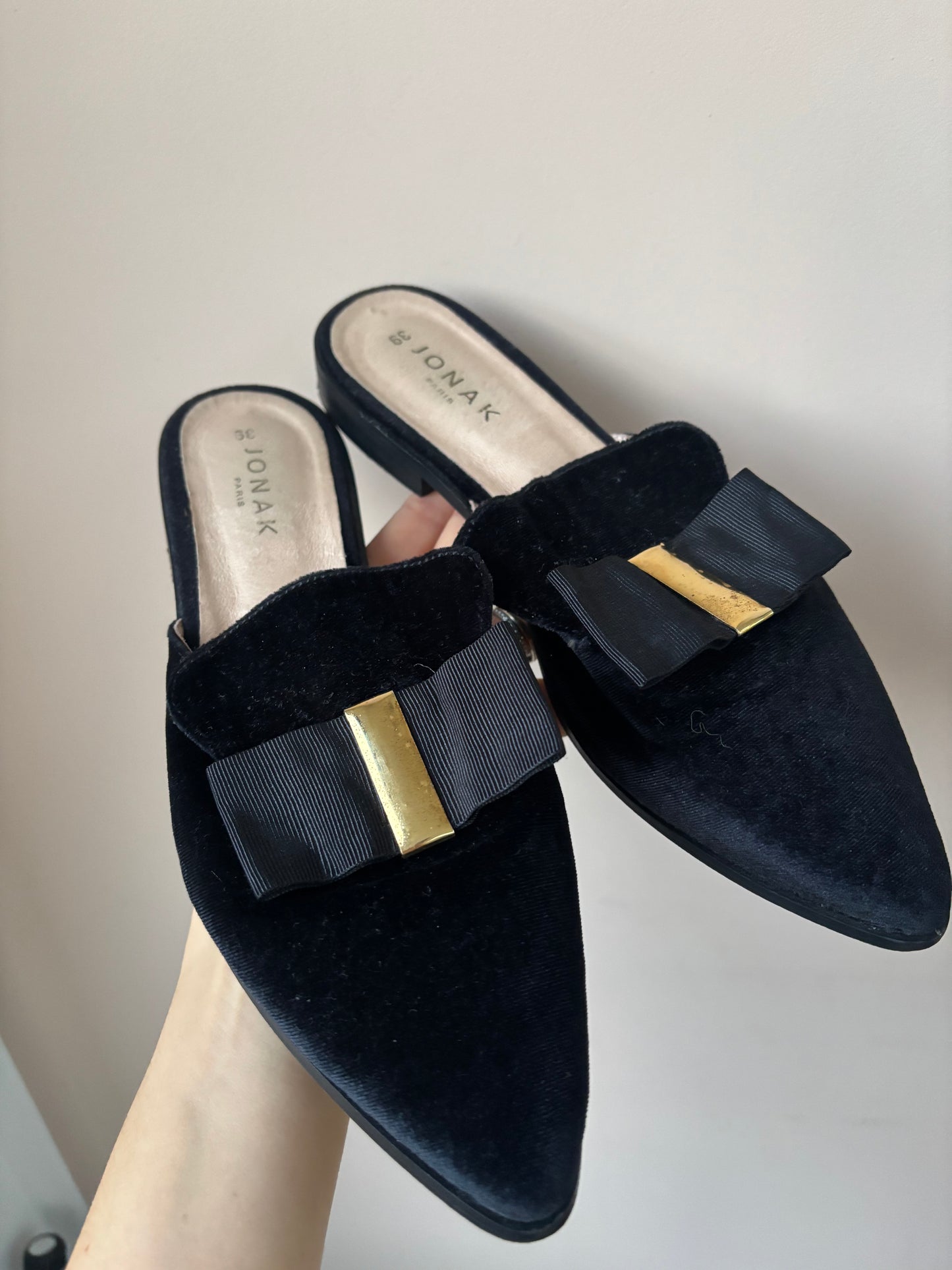Jonak Black velvet leather flats size UK6