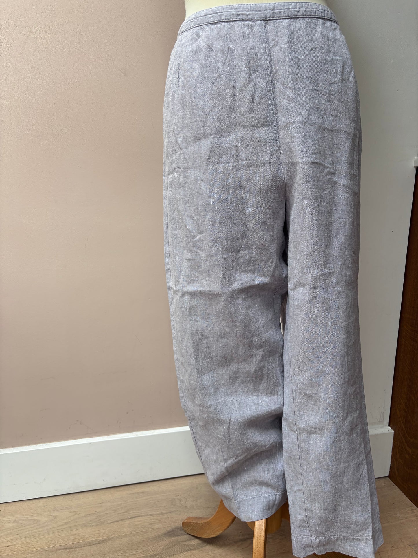 Grey 100% linen trousers size 12/14