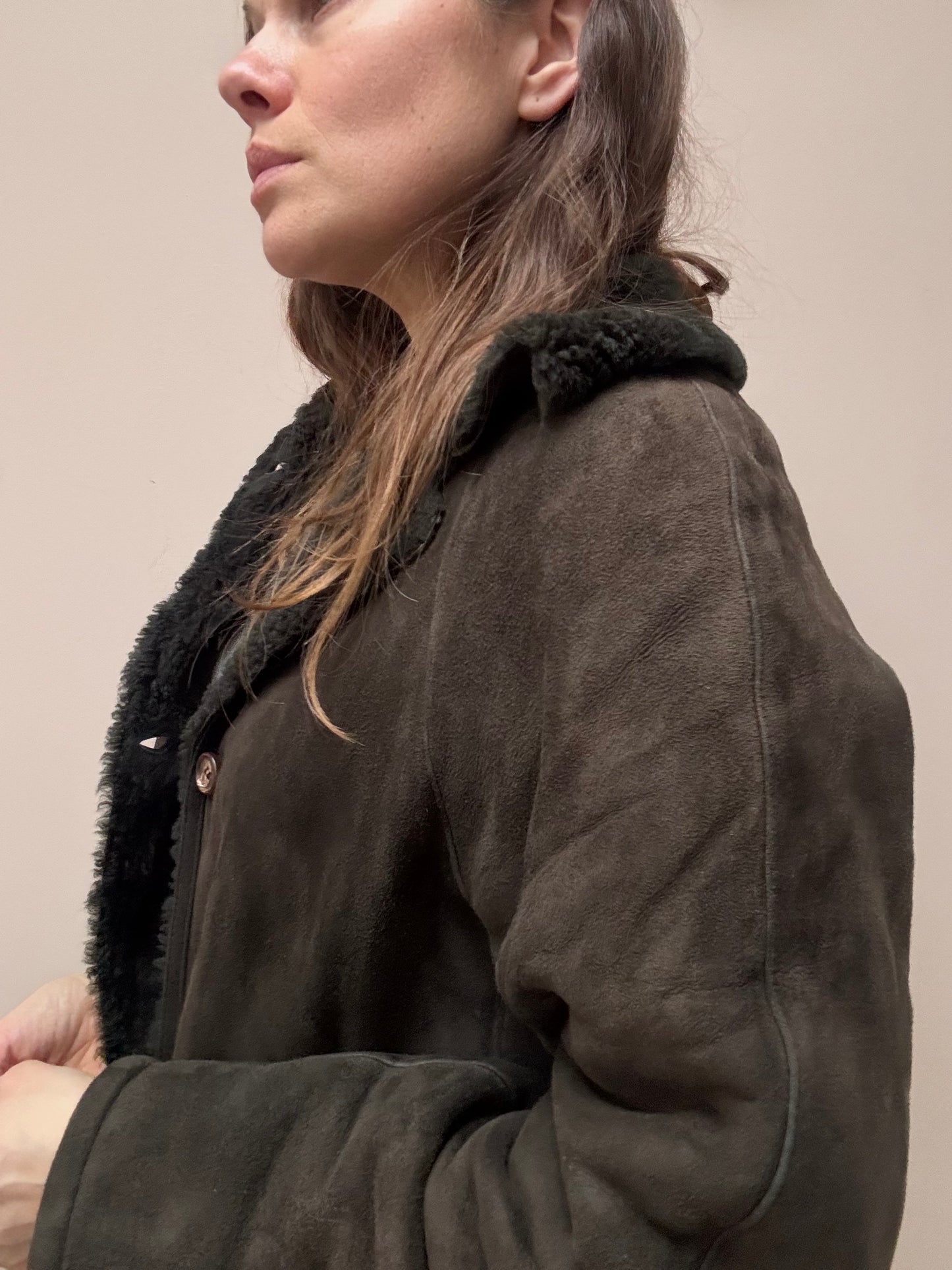 Suede shearling brown jacket size 8-12