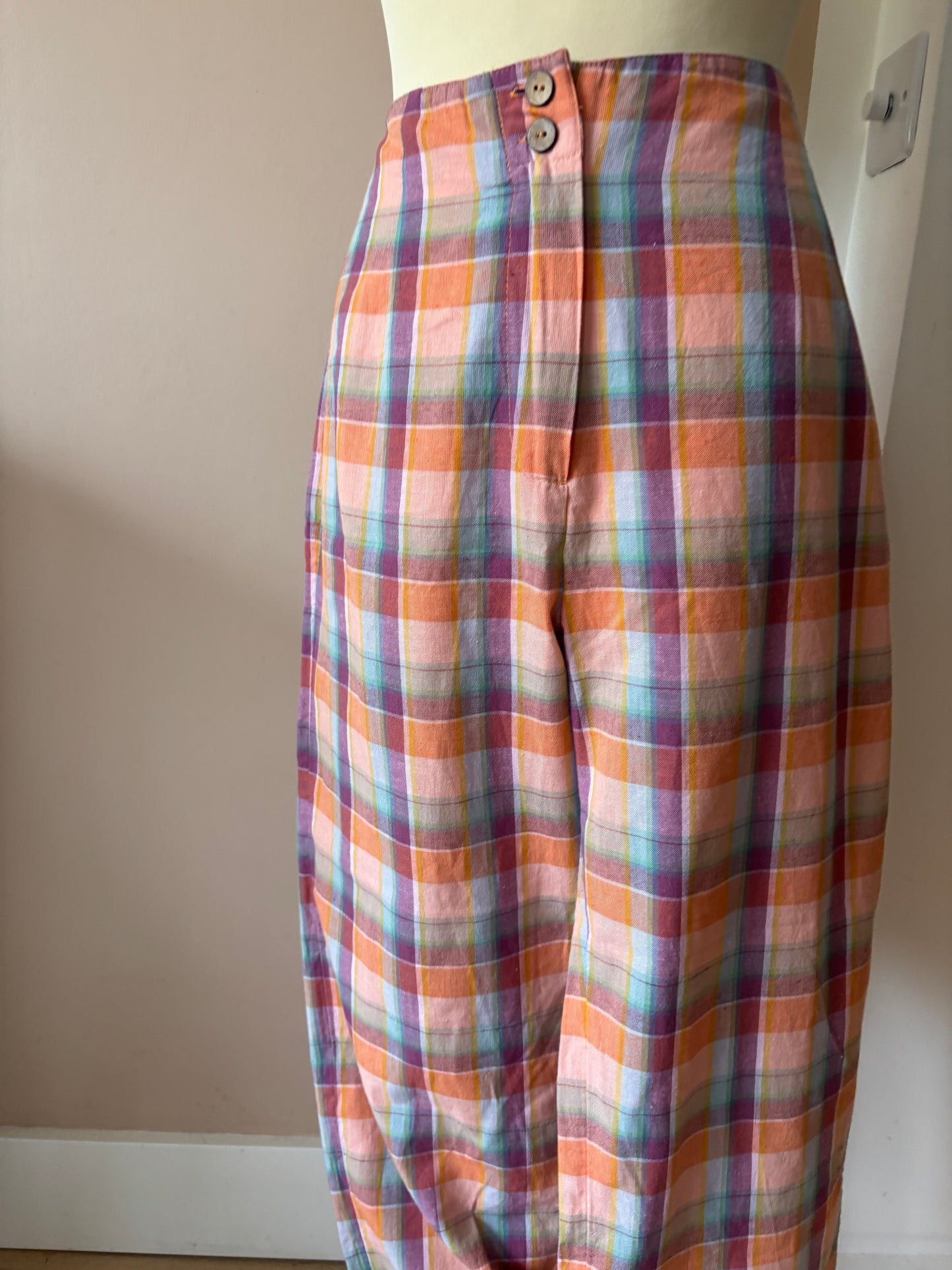 Linen cotton mix check trousers size 12/14