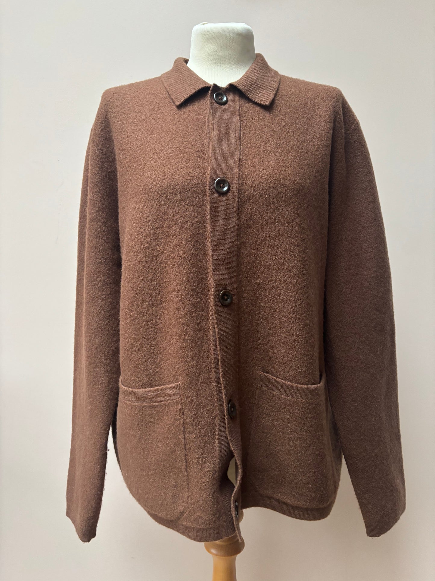 Brown 100% merino wool cardigan size Large