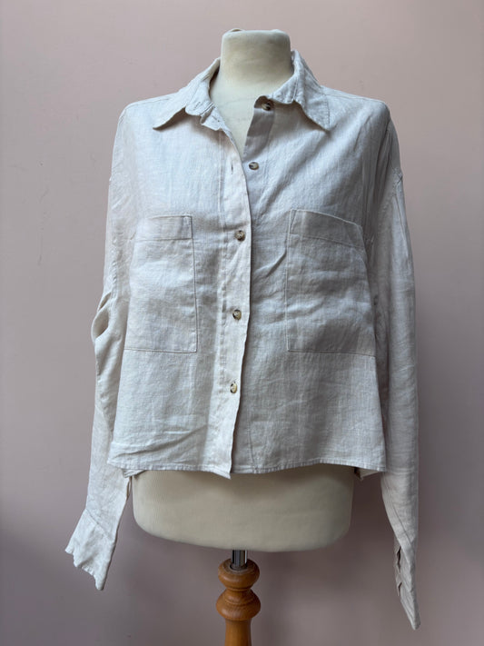 Beige cropped 100% linen shirt size 12/14