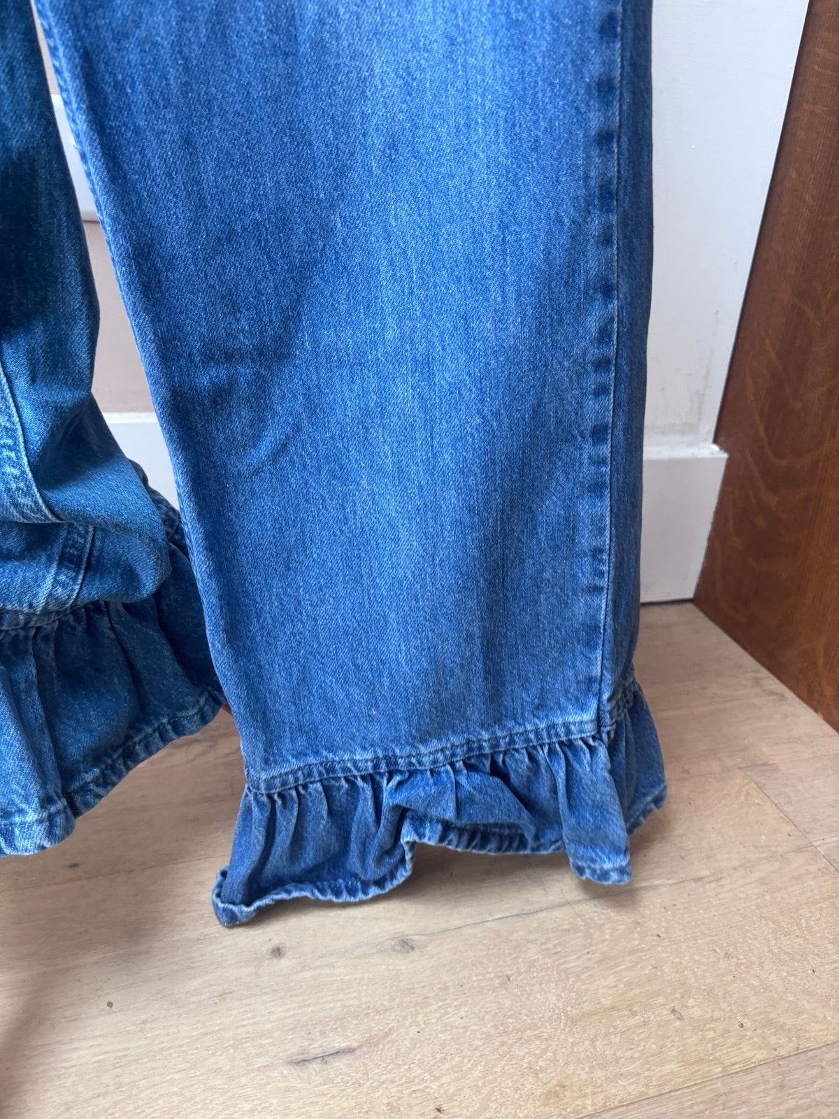 Blue 100% cotton frill ankle jeans size 12