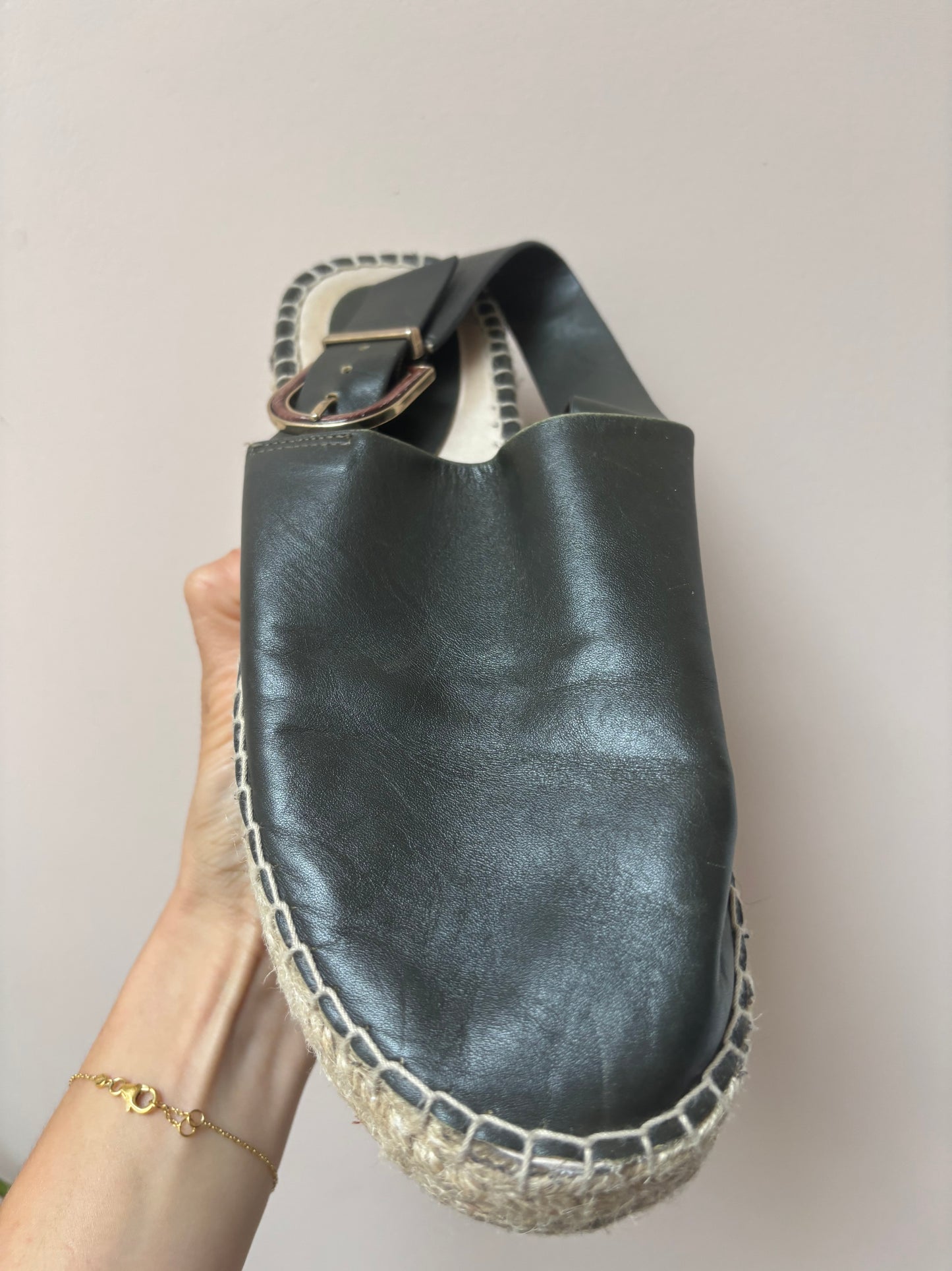 Green leather espadrilles size UK6