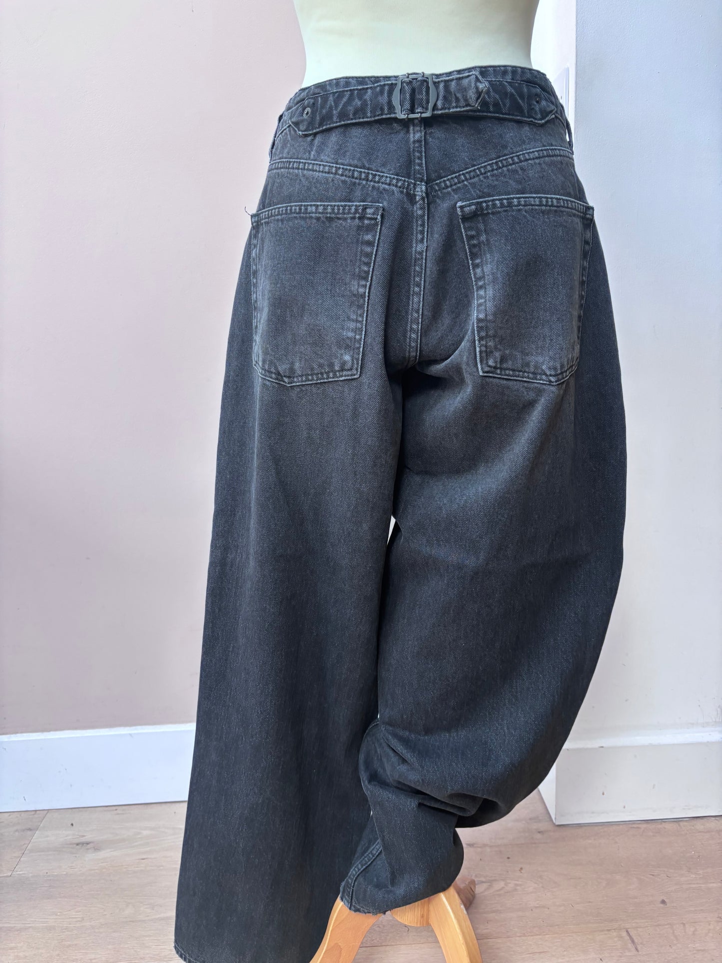 Black cotton wide leg jeans size 10/12