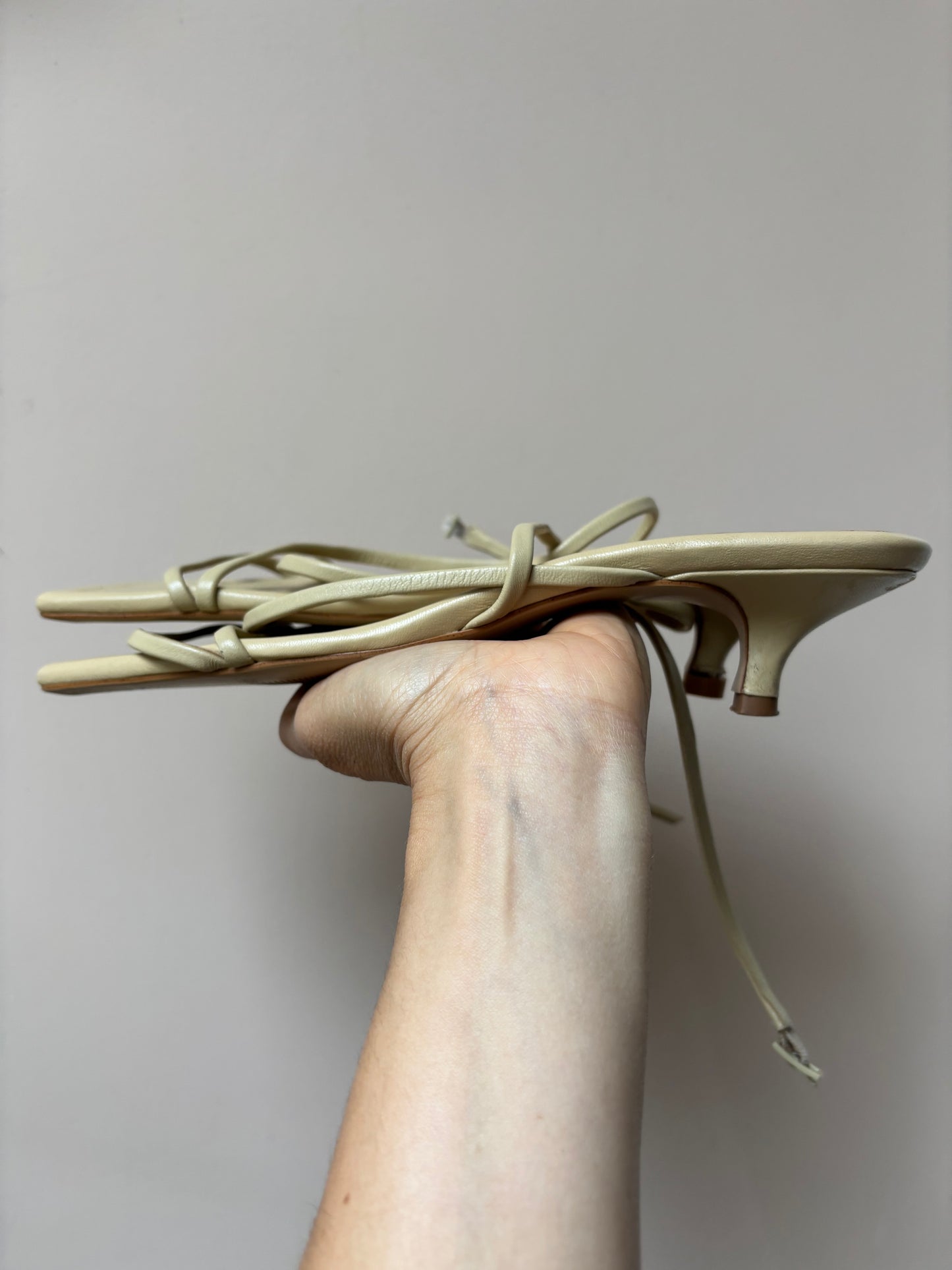 Beige leather laced kitten heels size UK7