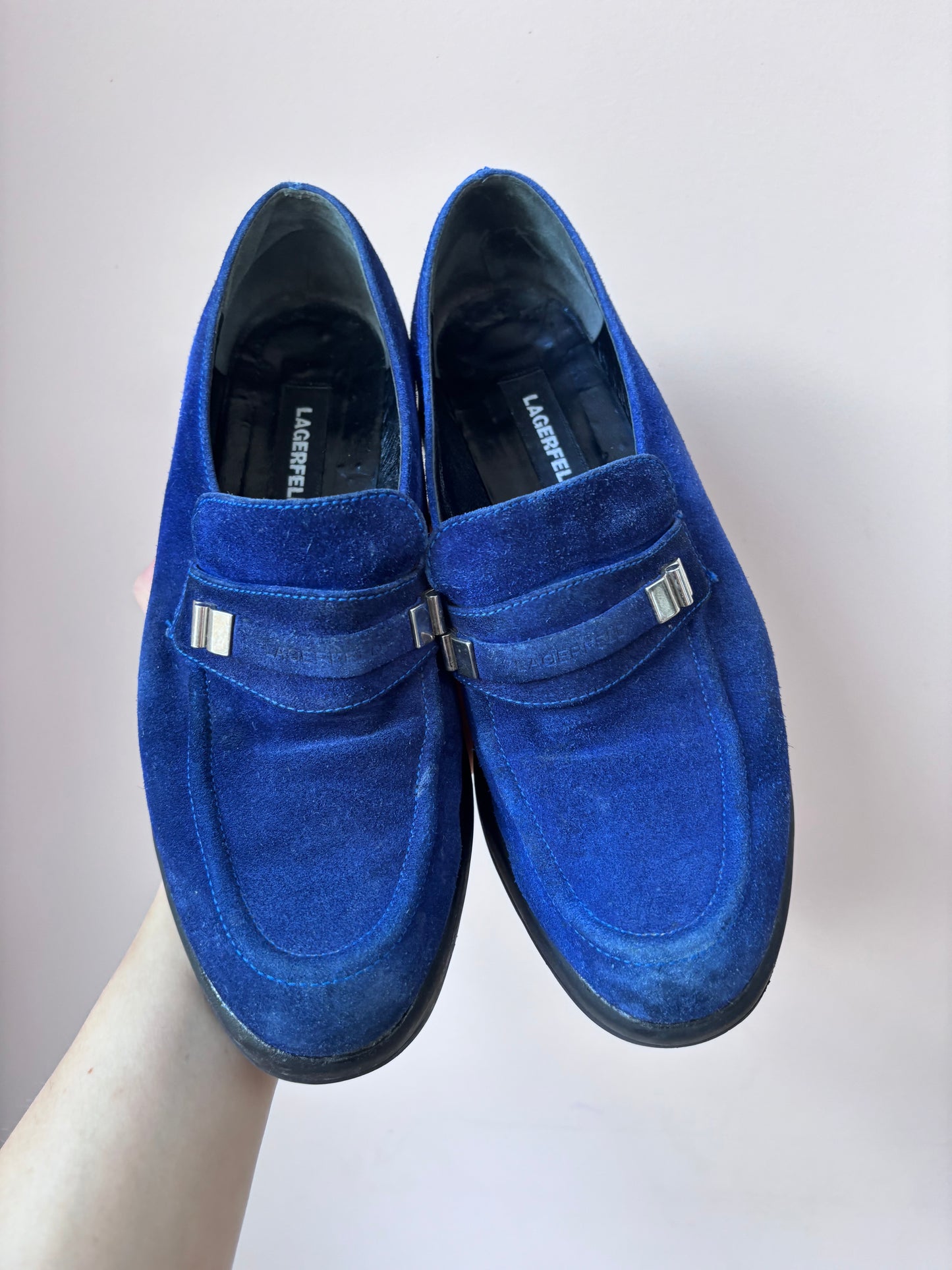 Lagerfeld blue suede loafers size 5