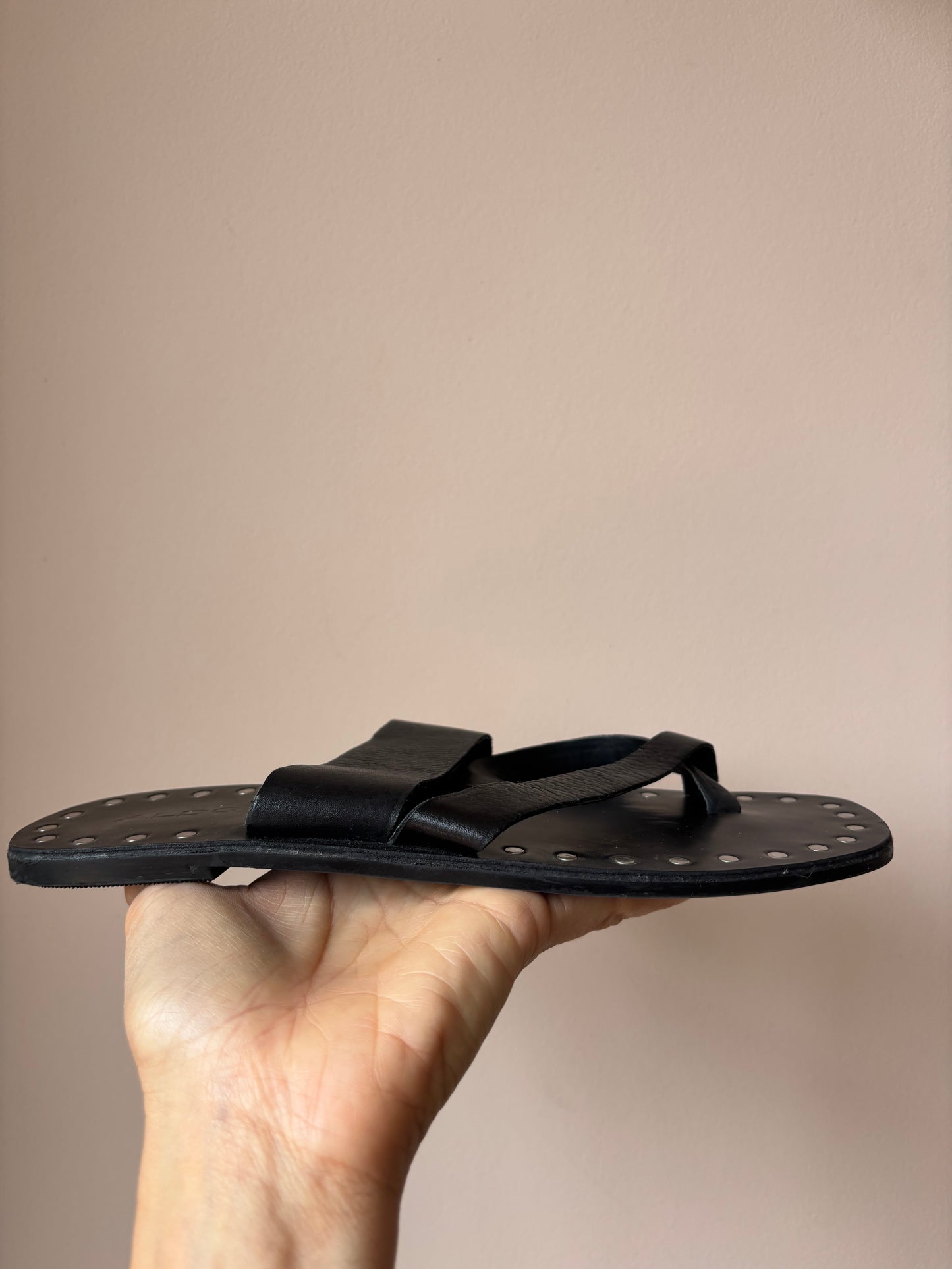 Black leather studded sandals size UK5