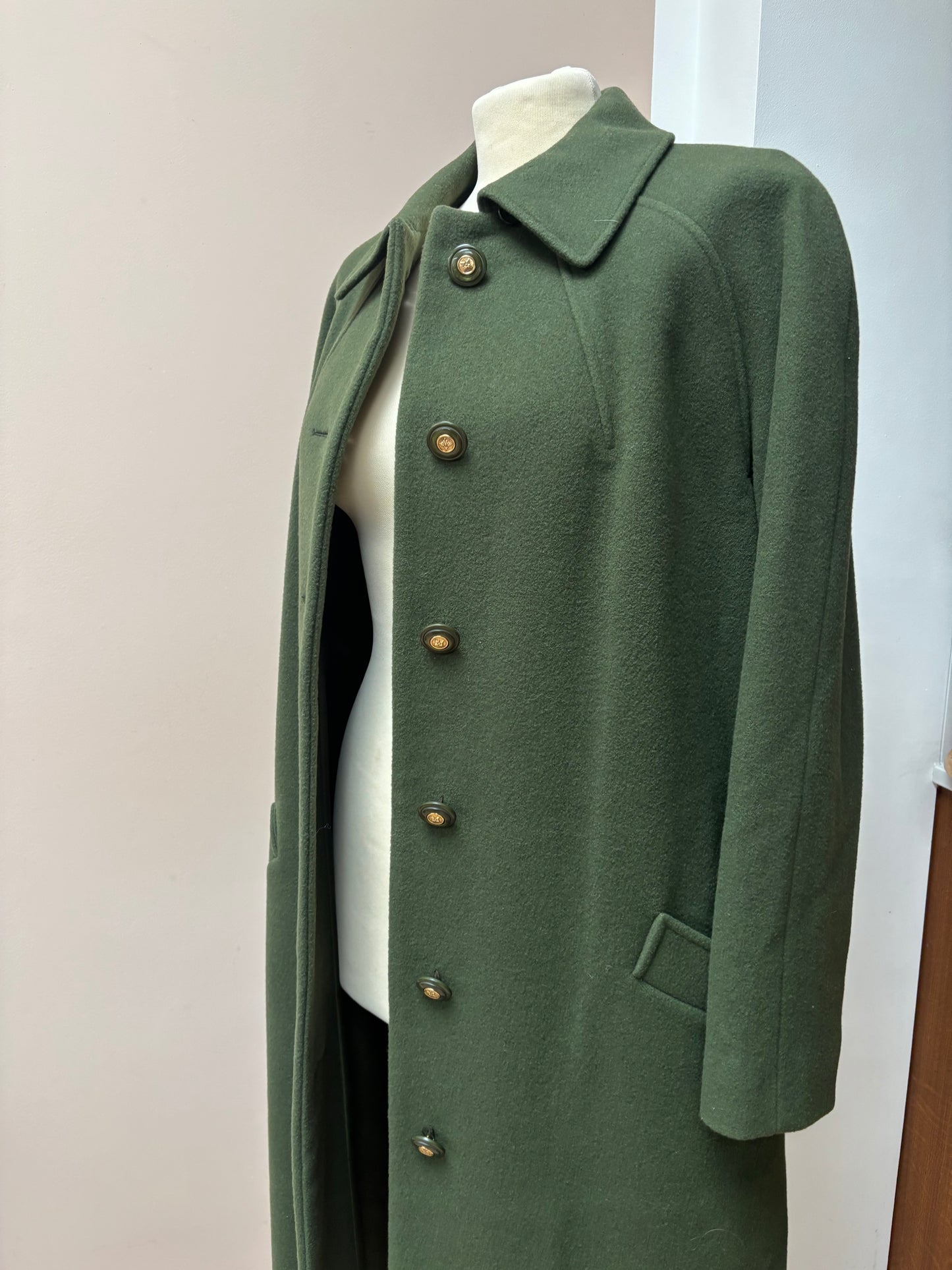 Vintage Green 100% wool long coat size 10/12