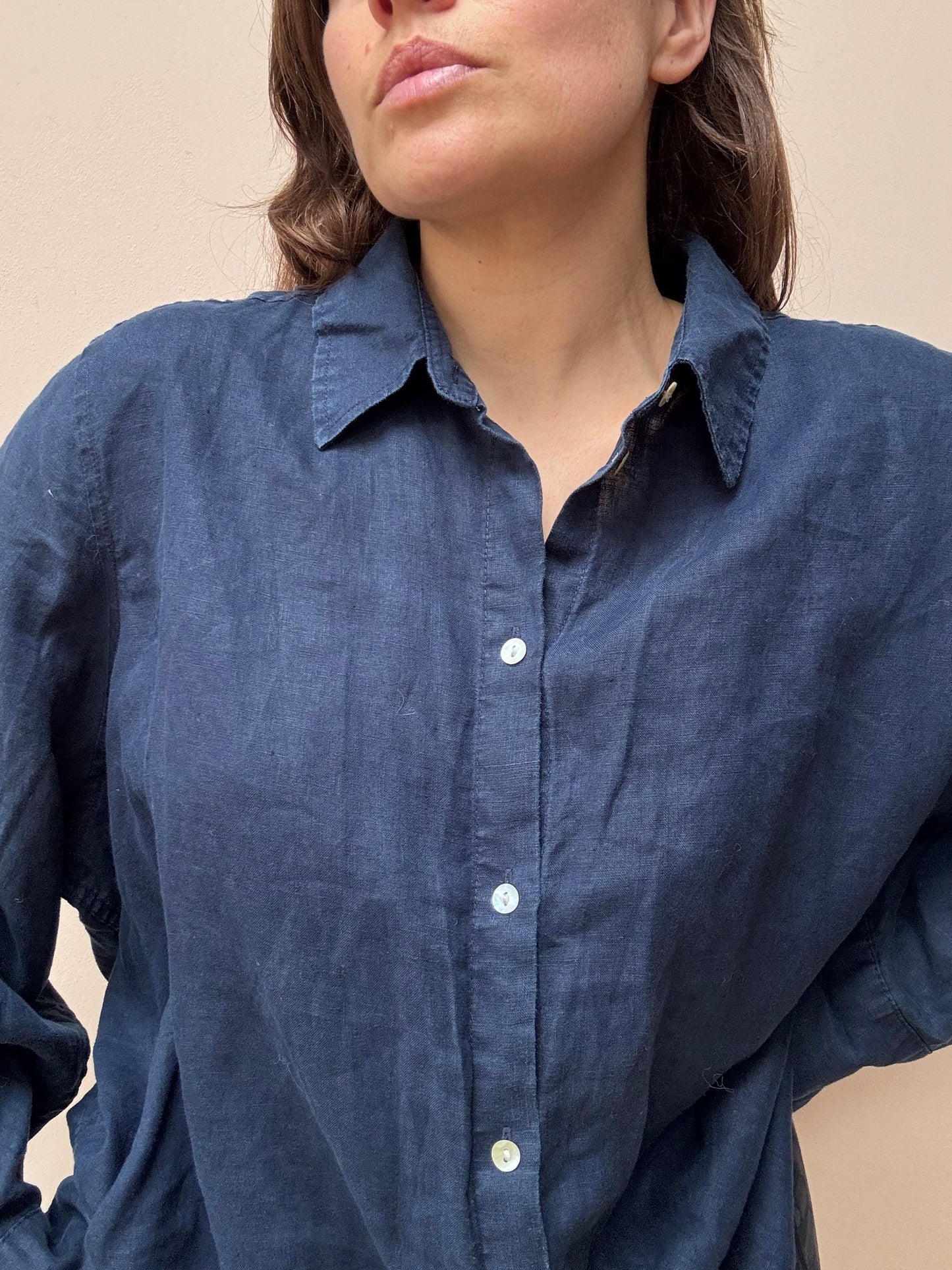 Navy blue 100% linen shirt size 16/24