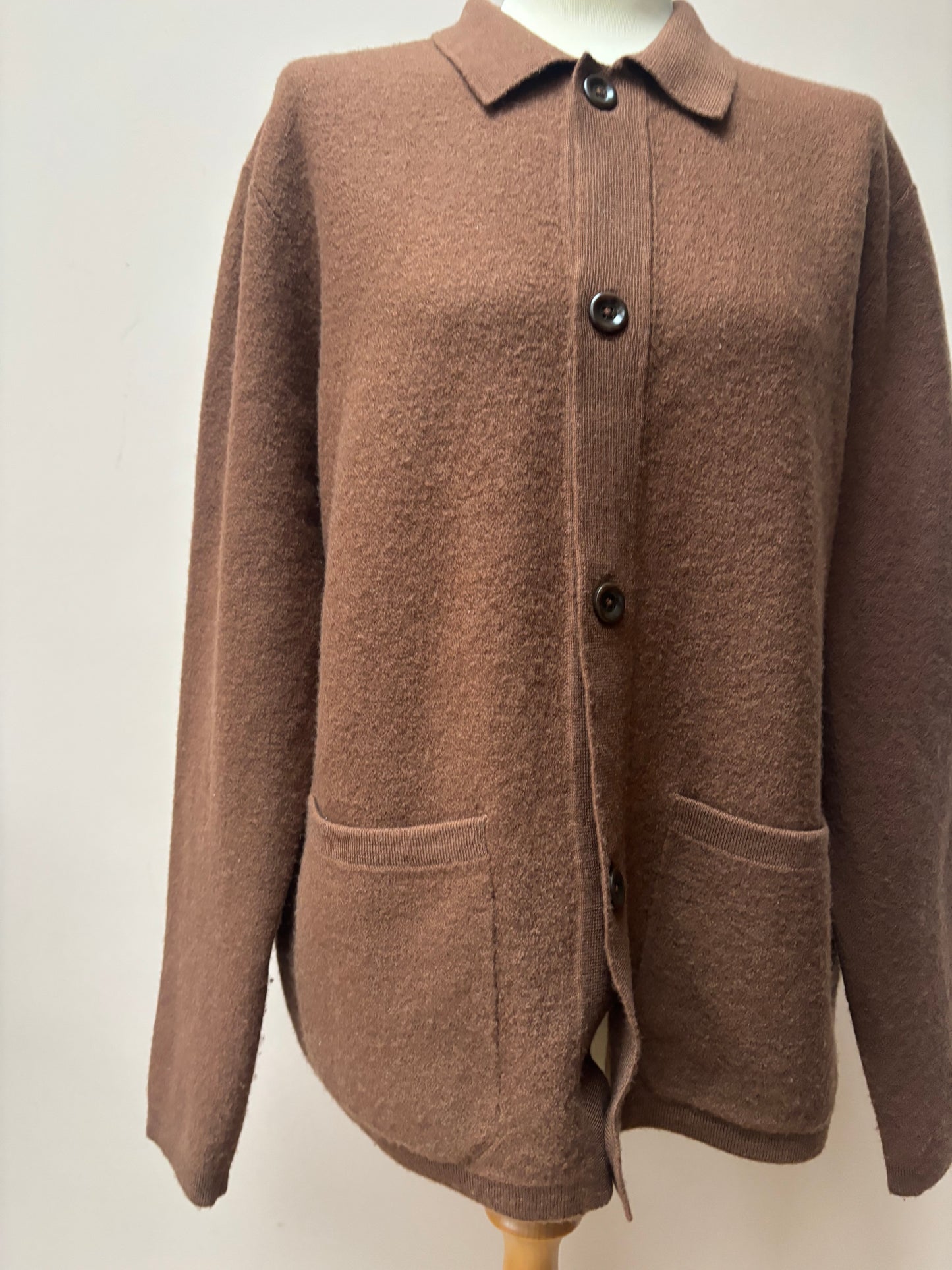 Brown 100% merino wool cardigan size Large