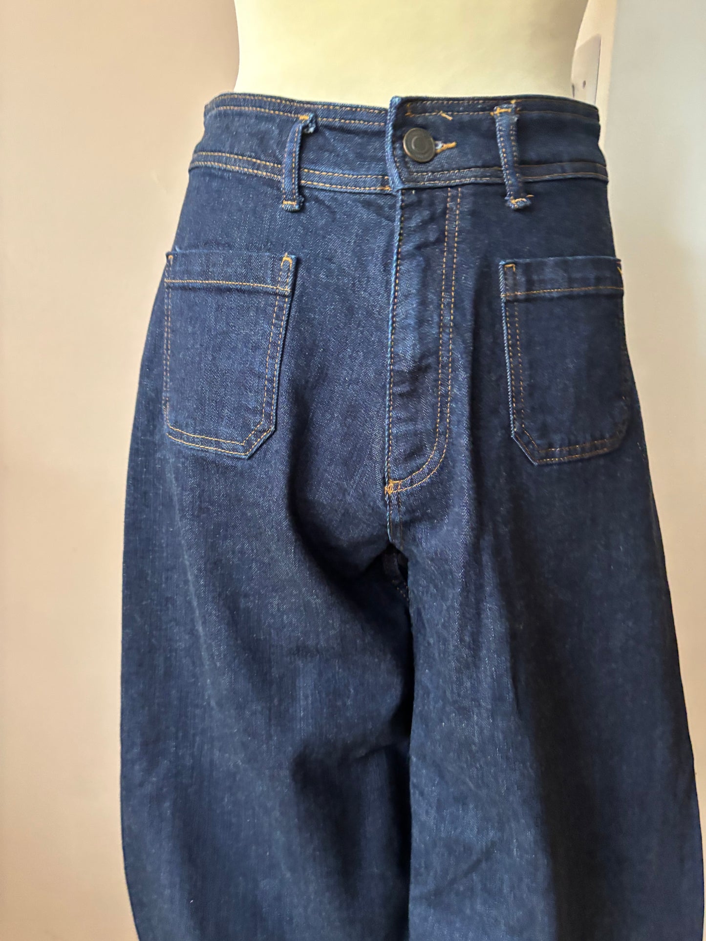 Dark blue wide leg cotton denim jeans size 12