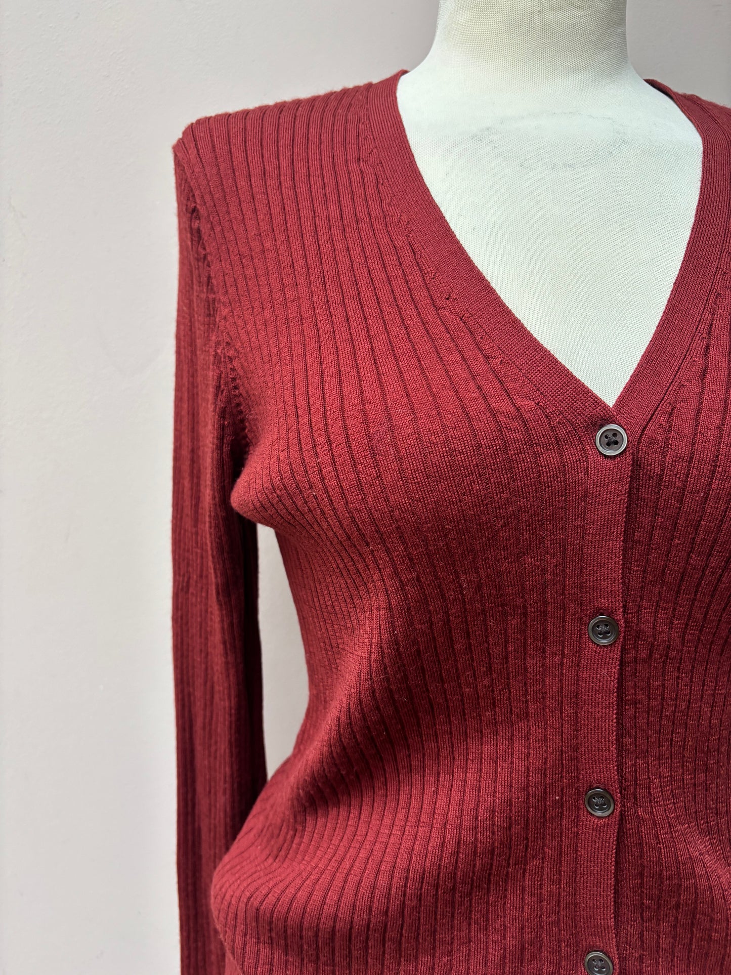 Burgundy 100% wool cardigan size 12