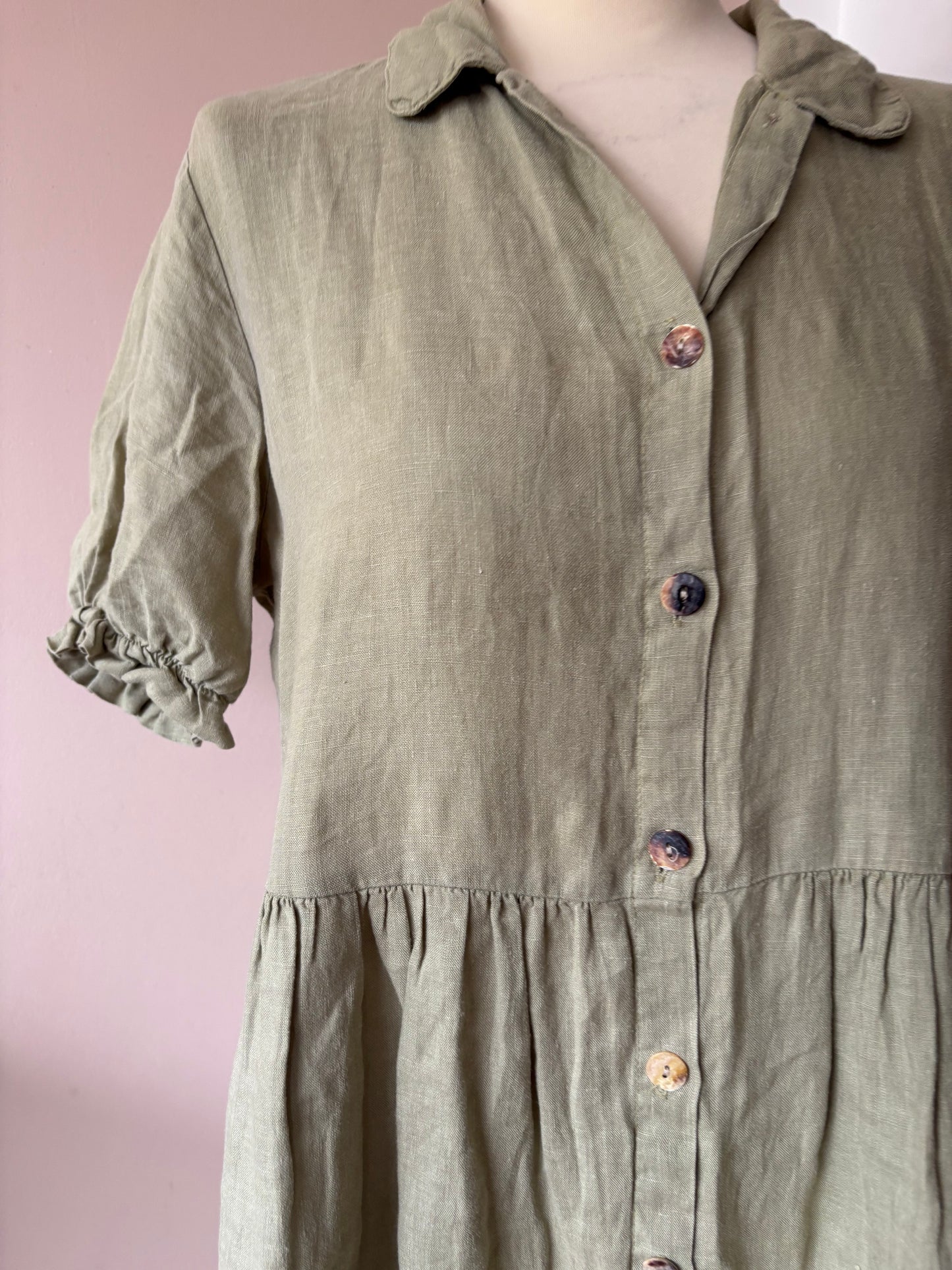 Sage green 100% linen dress wise 10