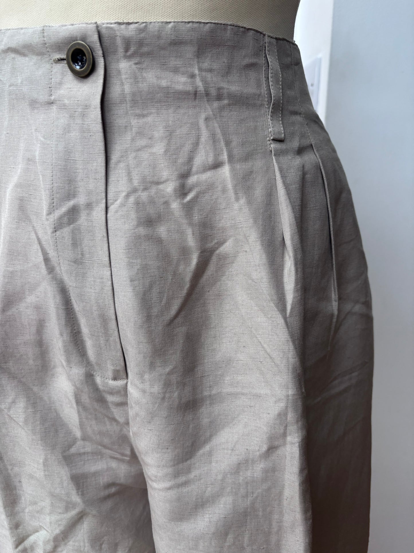 Vintage silk linen mix beige trousers size 14/16
