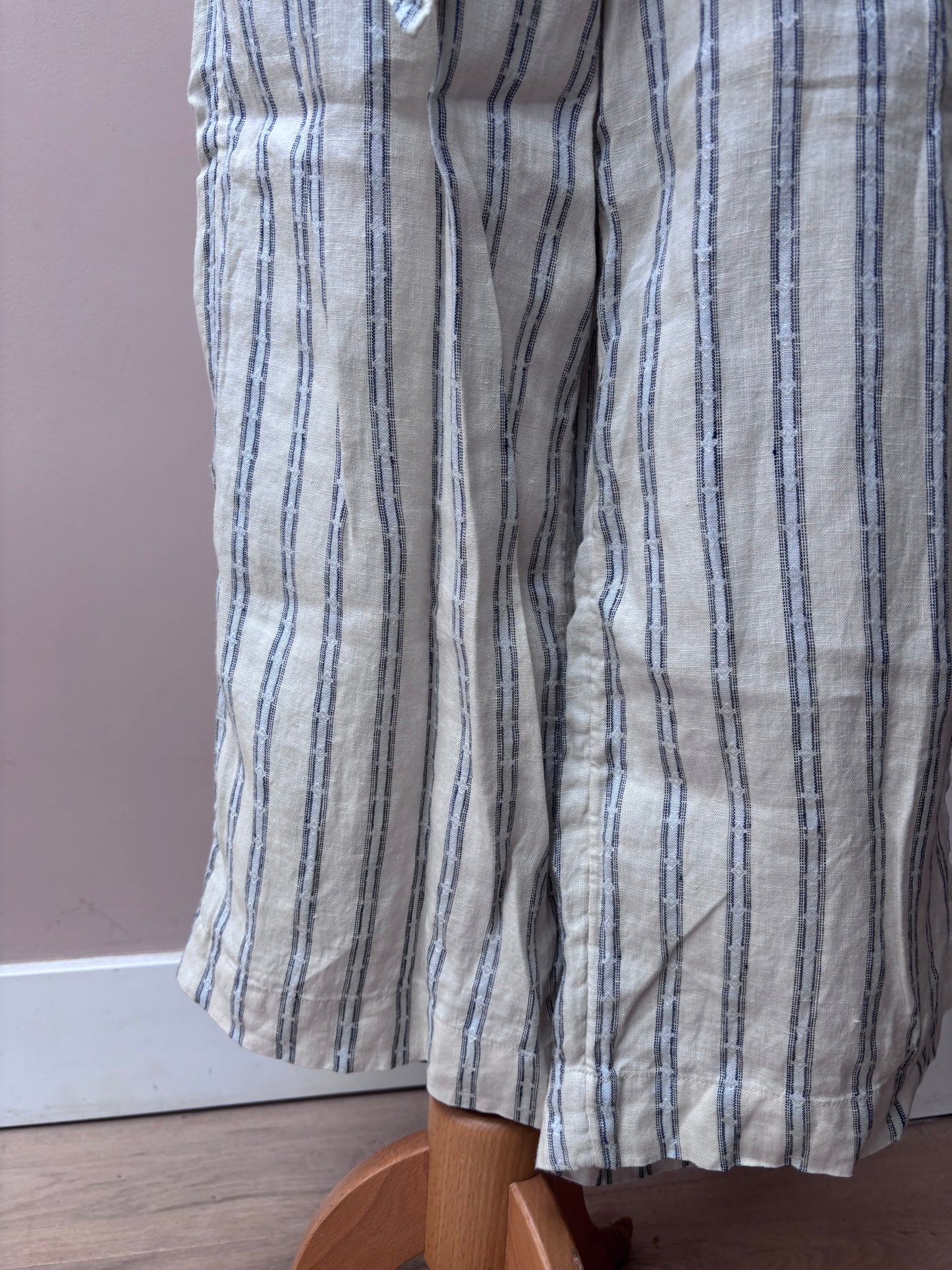 100% linen cropped wide leg trousers size UK8