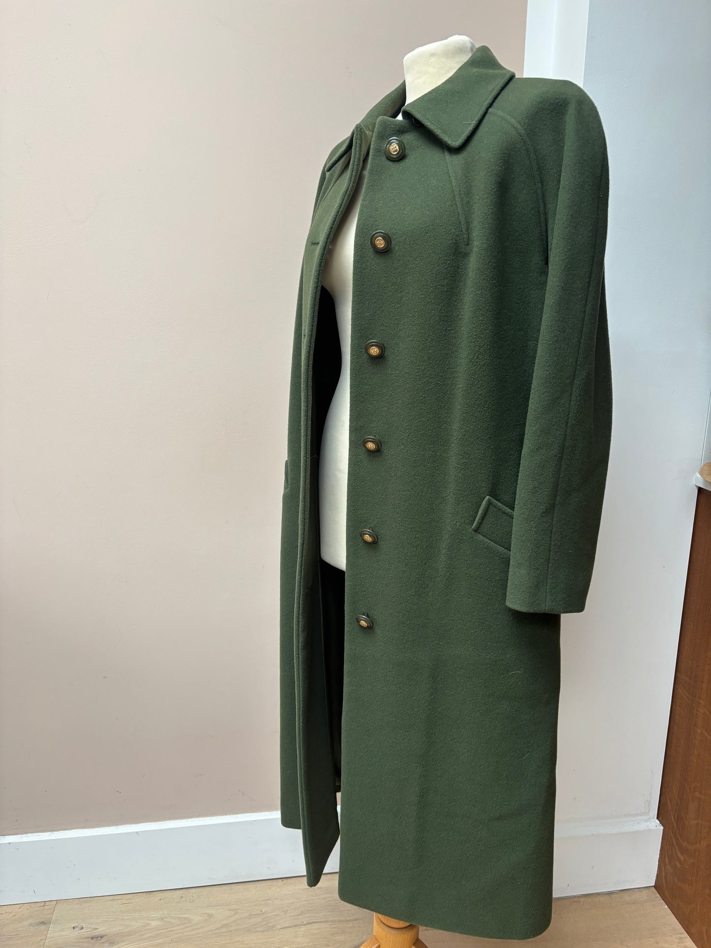 Vintage Green 100% wool long coat size 10/12