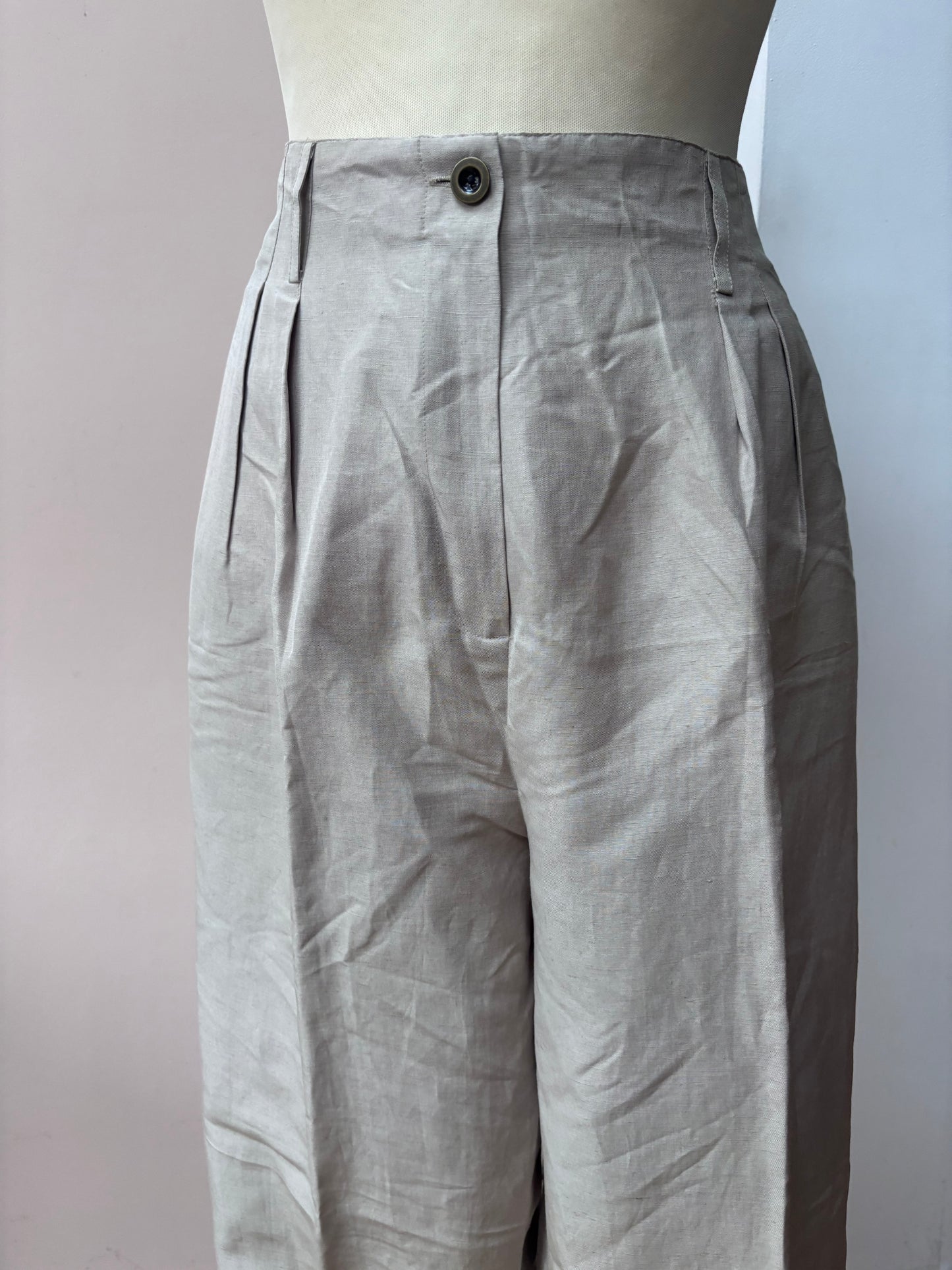 Vintage silk linen mix beige trousers size 14/16