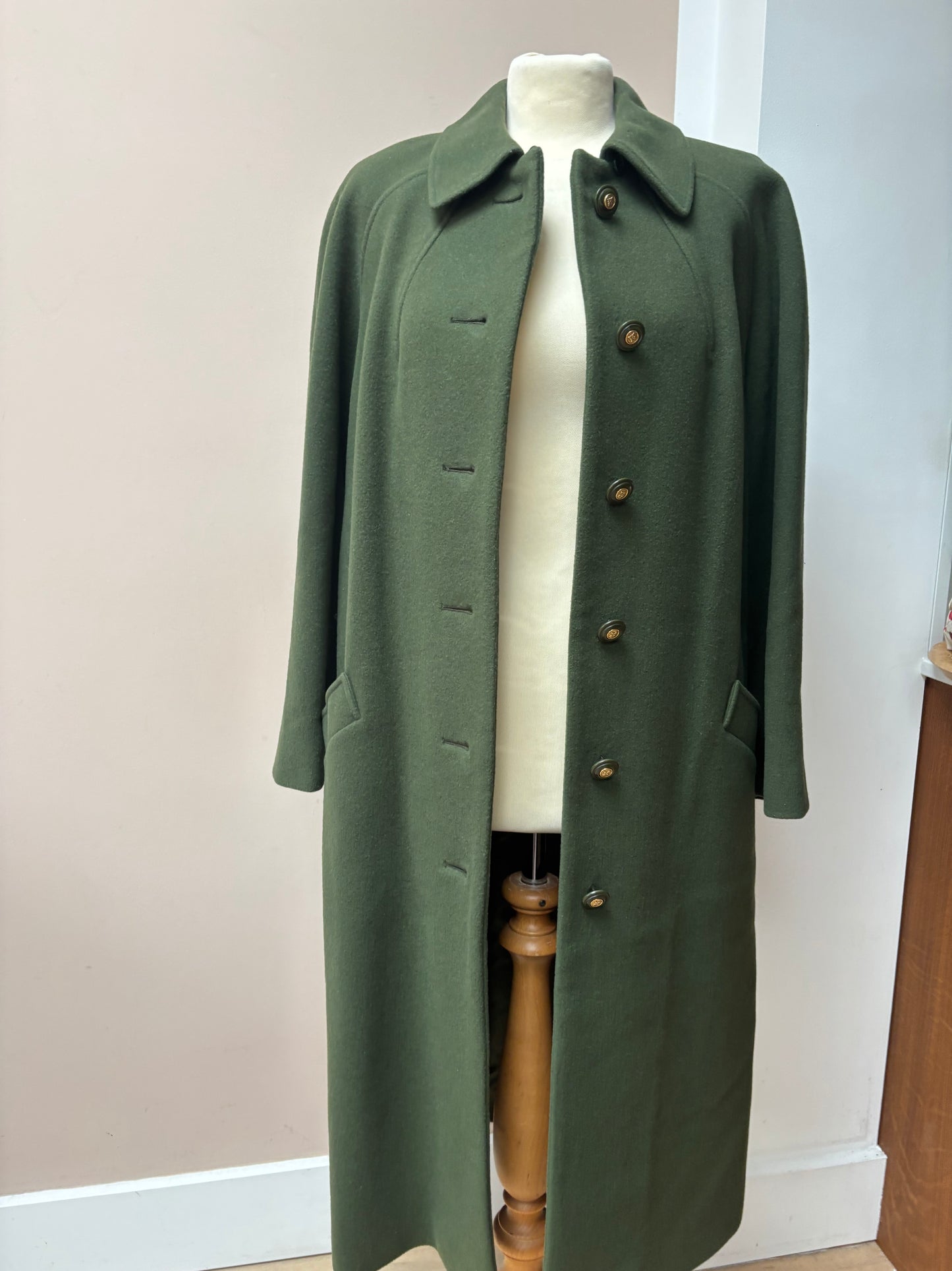 Vintage Green 100% wool long coat size 10/12