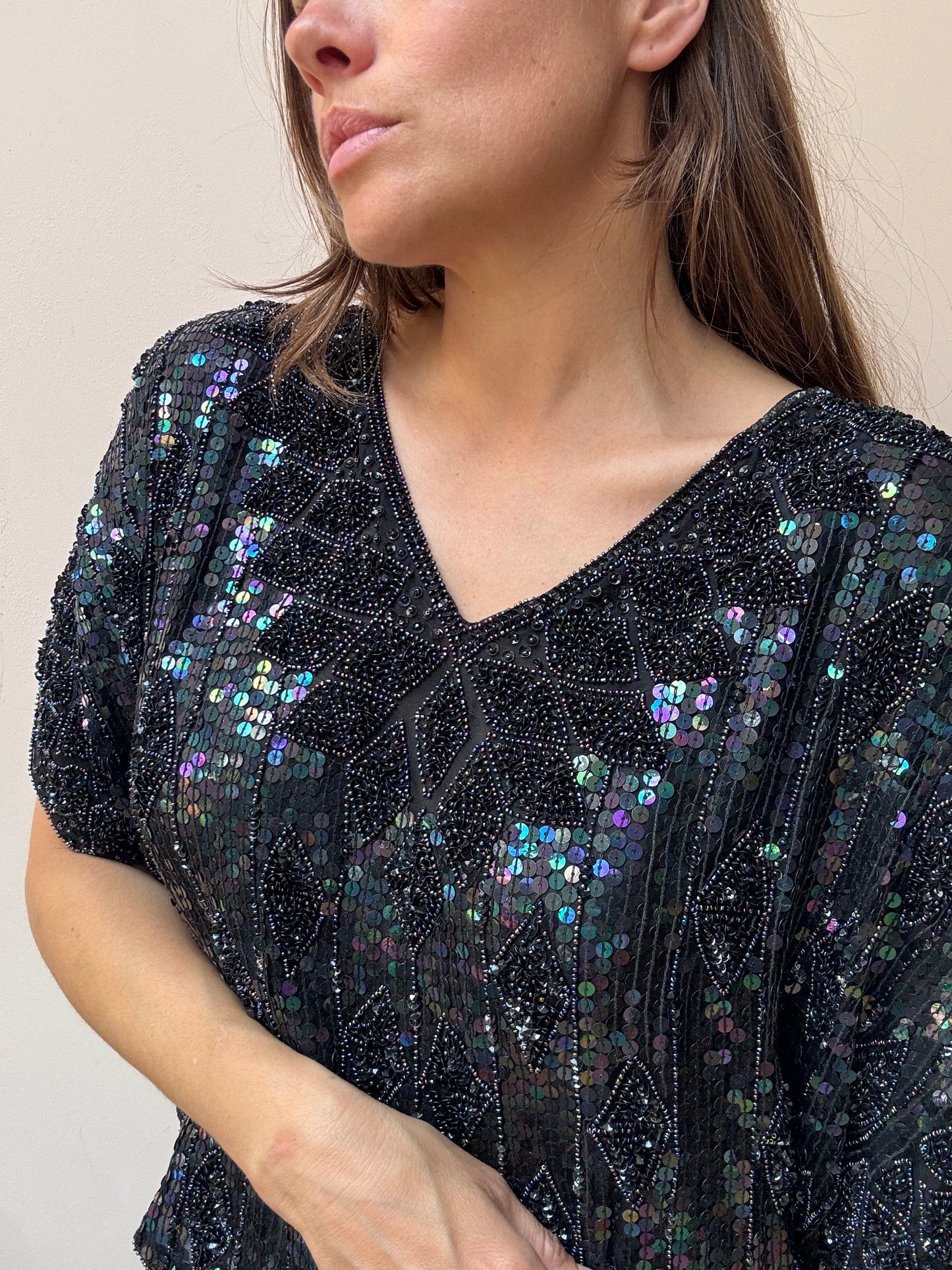 Classic vintage sequin silk top size  Medium