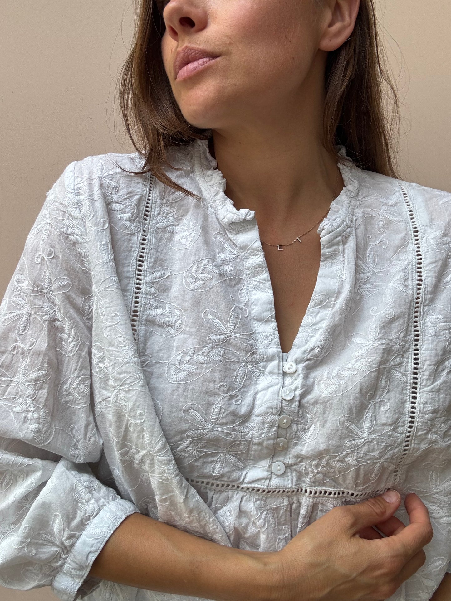 White embroidered 100% cotton blouse size 18