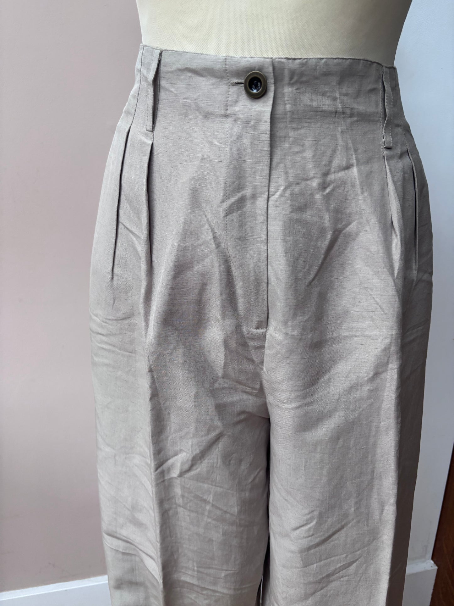 Vintage silk linen mix beige trousers size 14/16